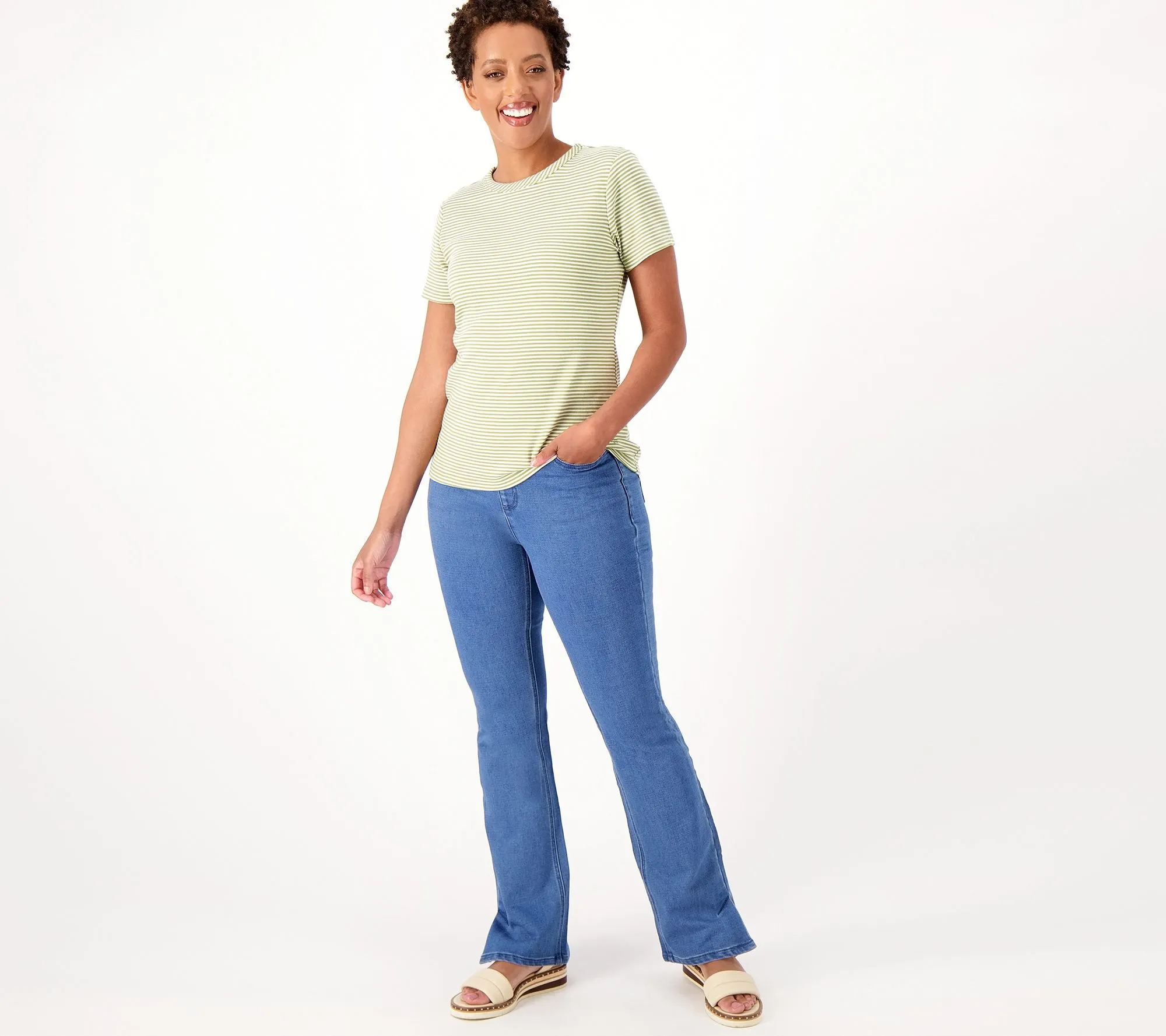 "As Is" Isaac Mizrahi Live! Divine Denim Petite Pull on Bootcut