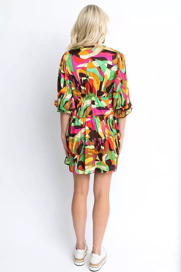 Abstract Colorful Vneck Dress