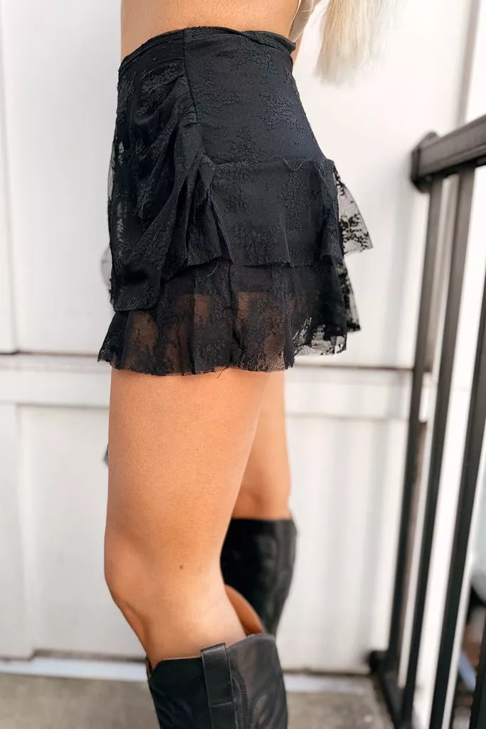 Adore Me Lace Ruffle Skirt - Black