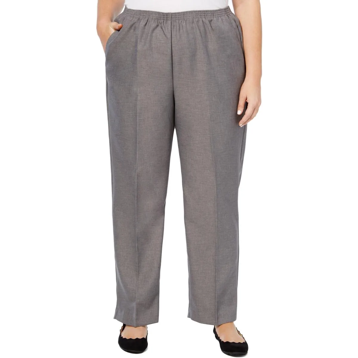 Alfred Dunner Womens Plus Stretch Elastic-Waist Straight Leg Pants