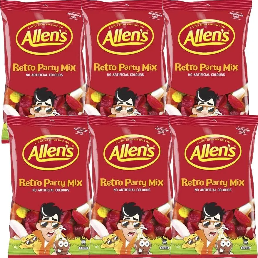 Allens Party Mix Retro Lollies 1kg 6 Pack Bulk