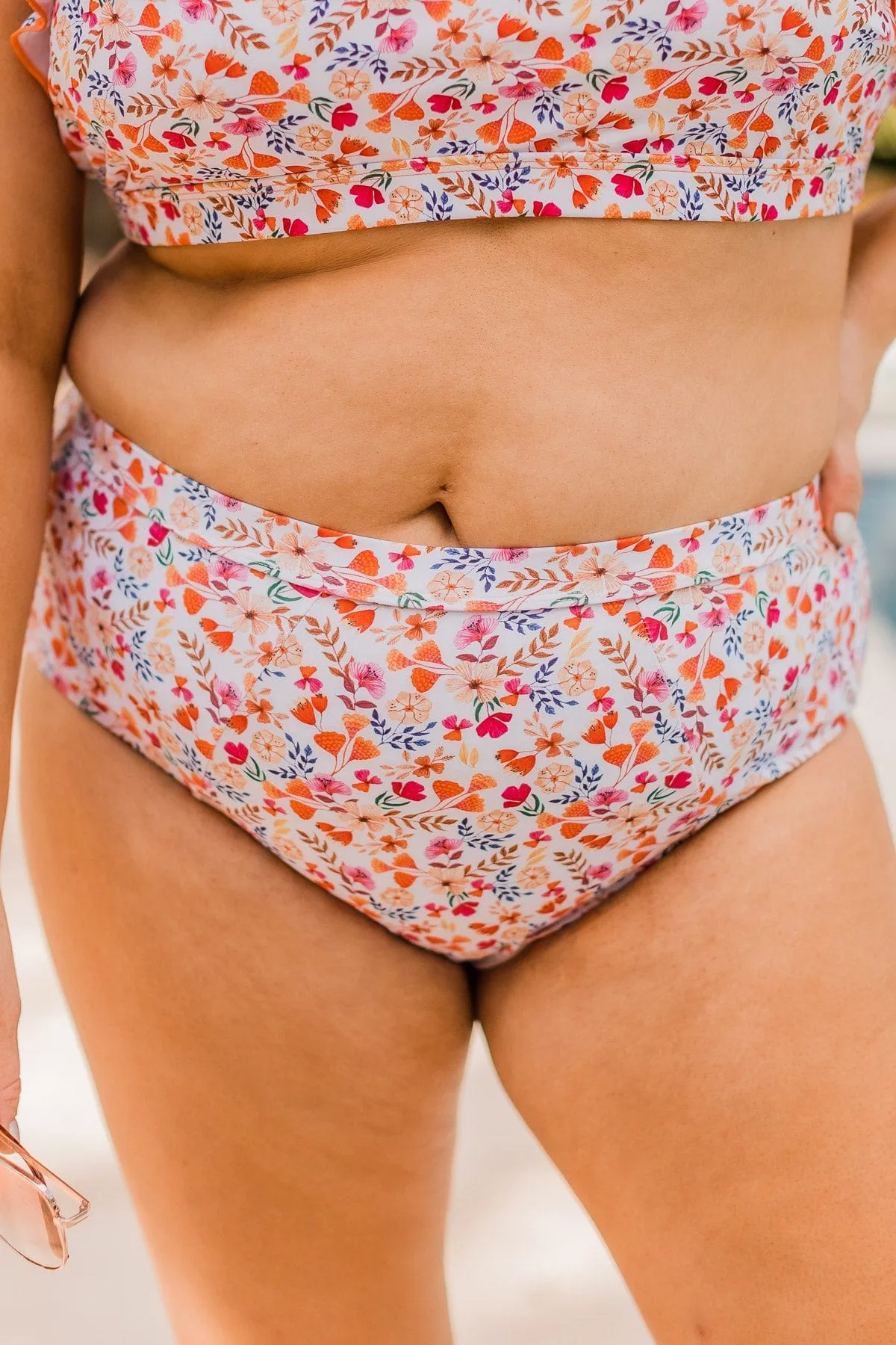 Another Day In Paradise Floral Swim Bottoms- Peach & Ivory