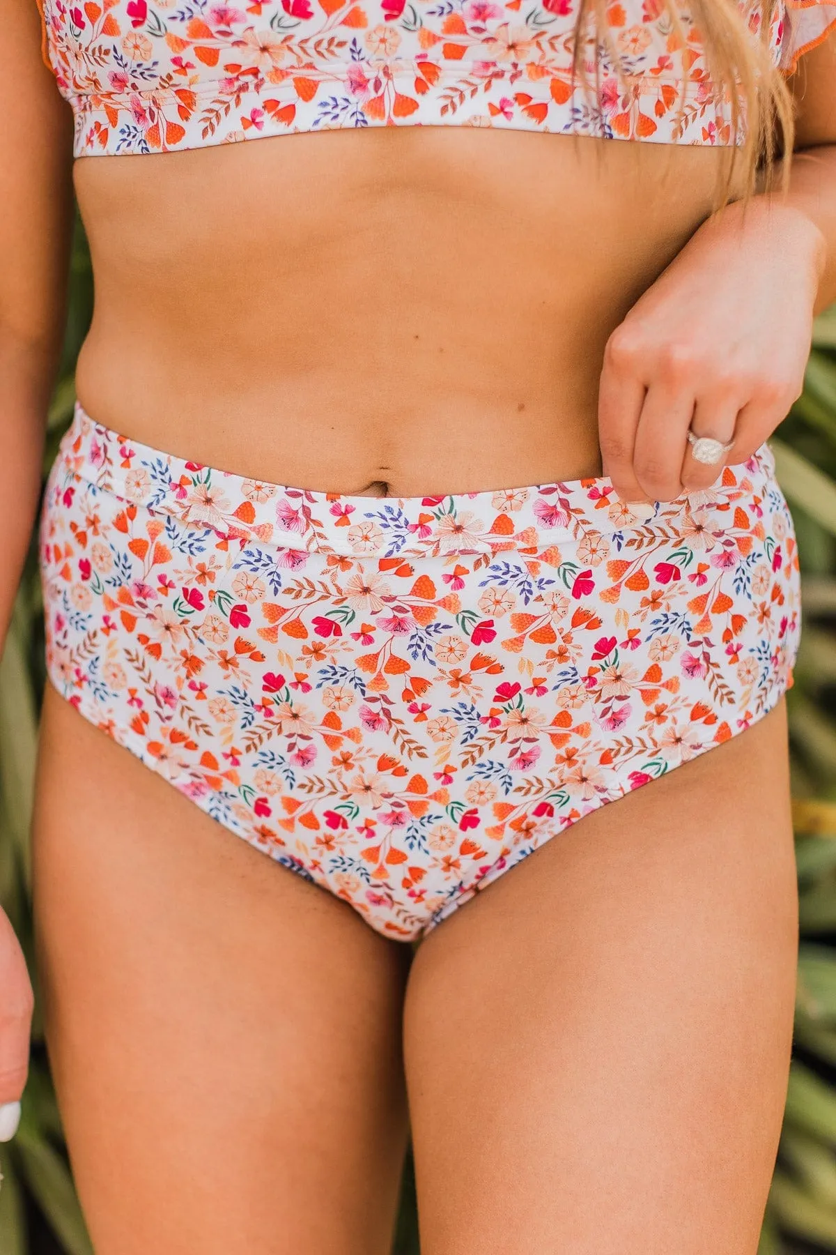 Another Day In Paradise Floral Swim Bottoms- Peach & Ivory