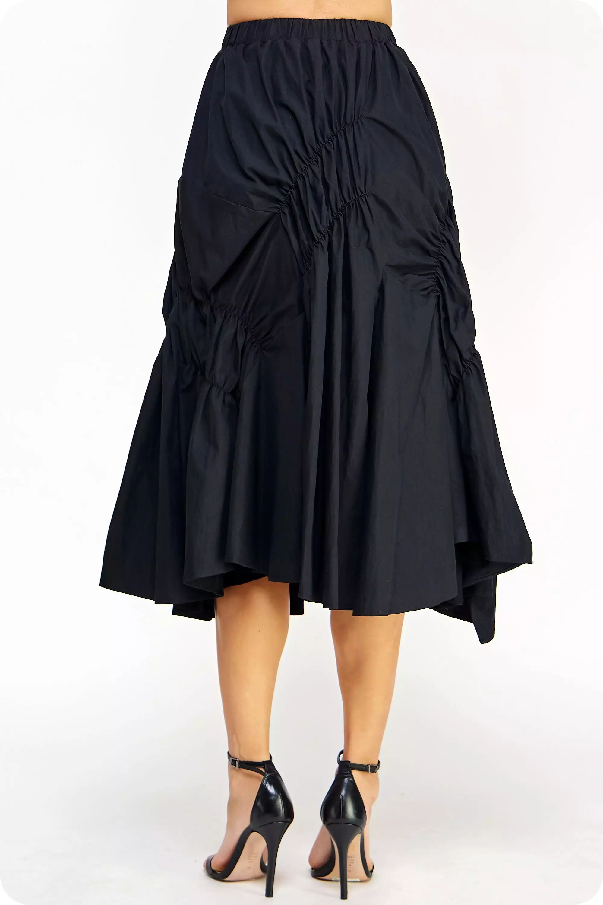 Asymmetric Ruched Midi Skirt