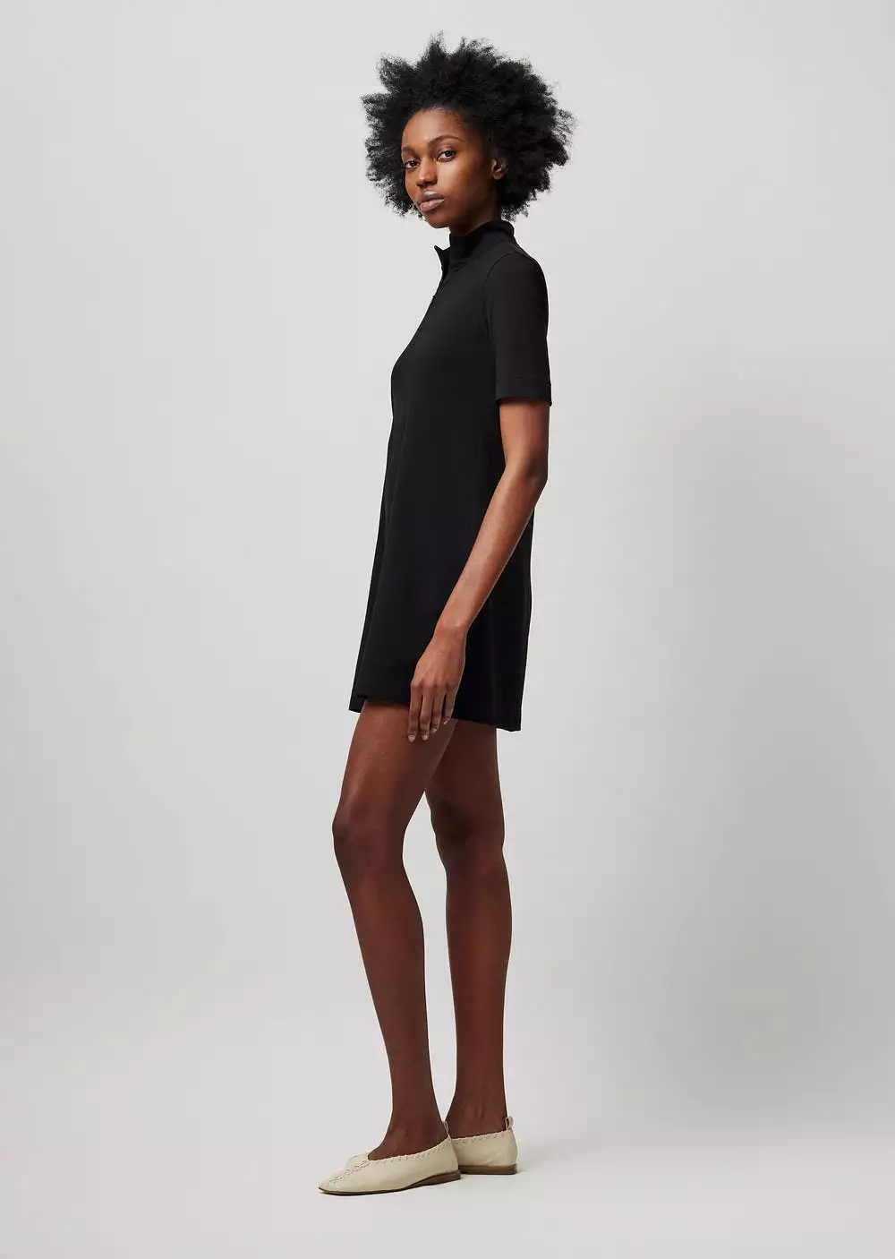 ATM Pima Cotton Zip Front Dress Black