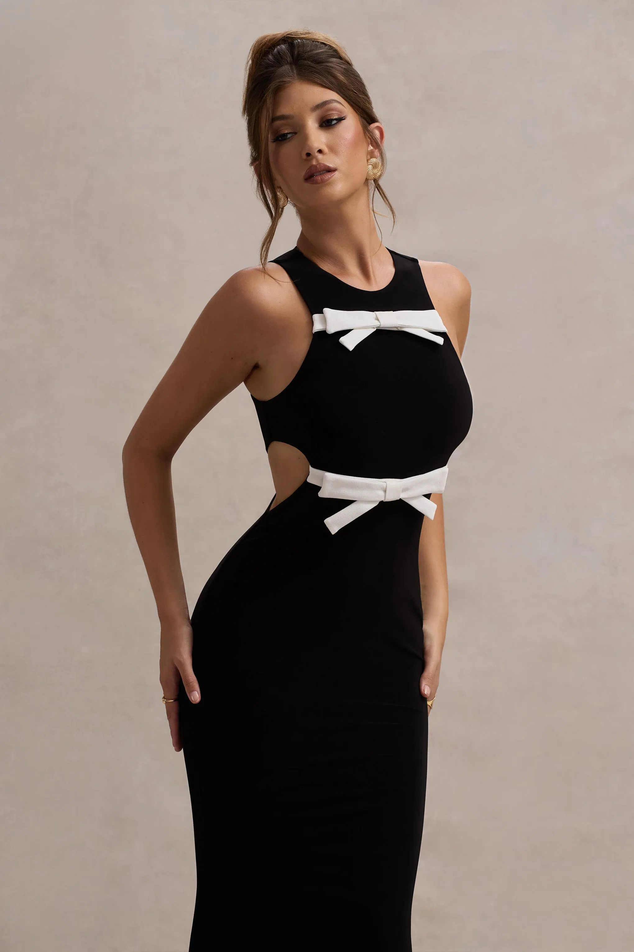 Aurelie | Black Cut-Out Maxi Dress With Bows