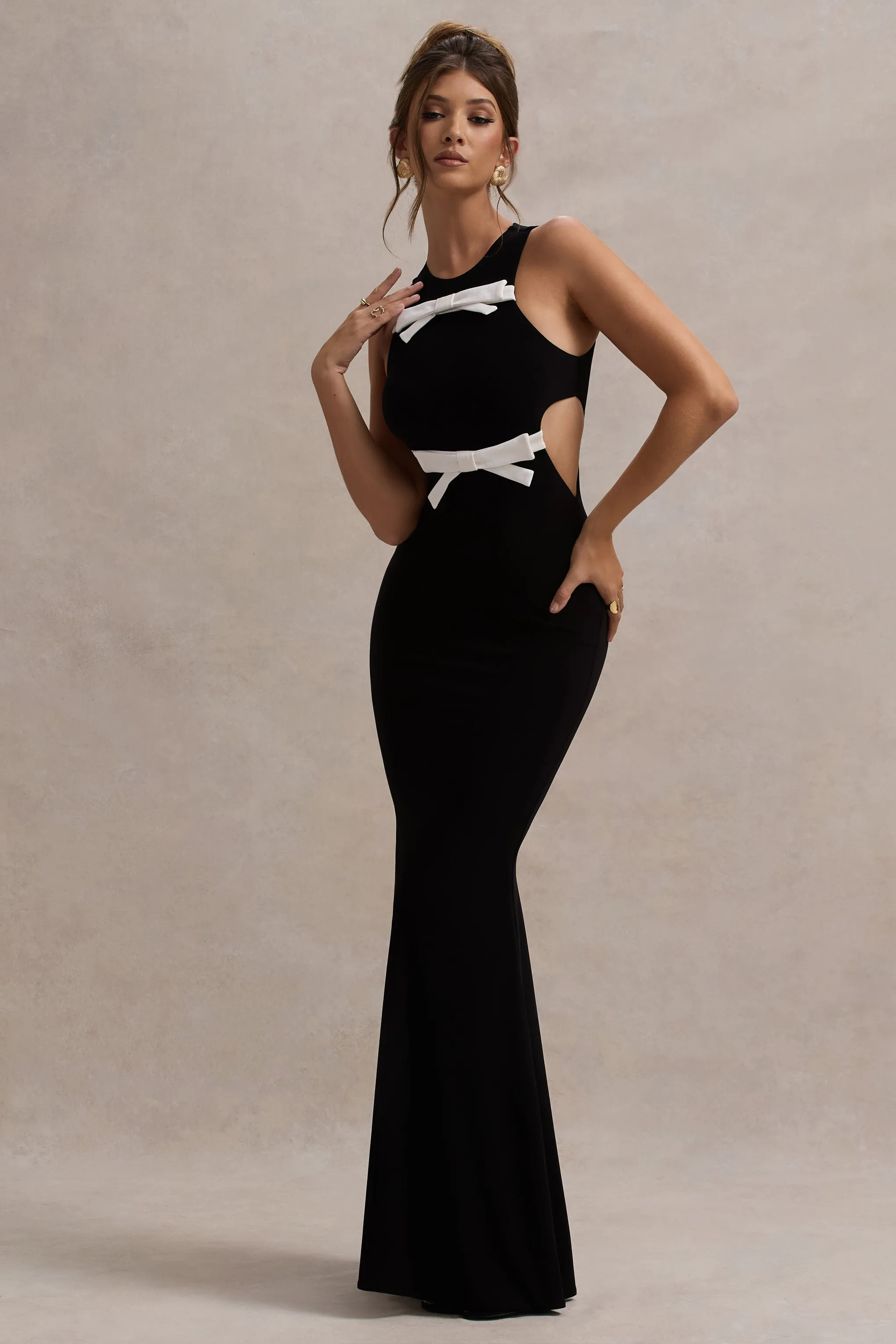 Aurelie | Black Cut-Out Maxi Dress With Bows