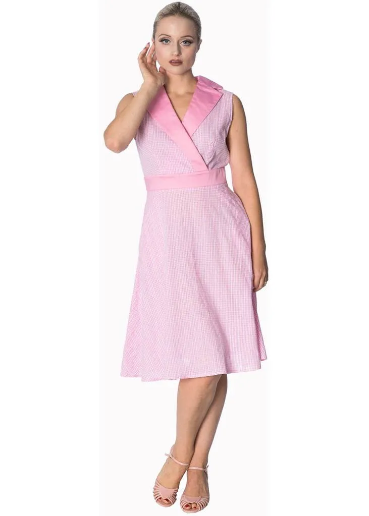 Banned Grease Gingham 50's Dinner Dress Pink