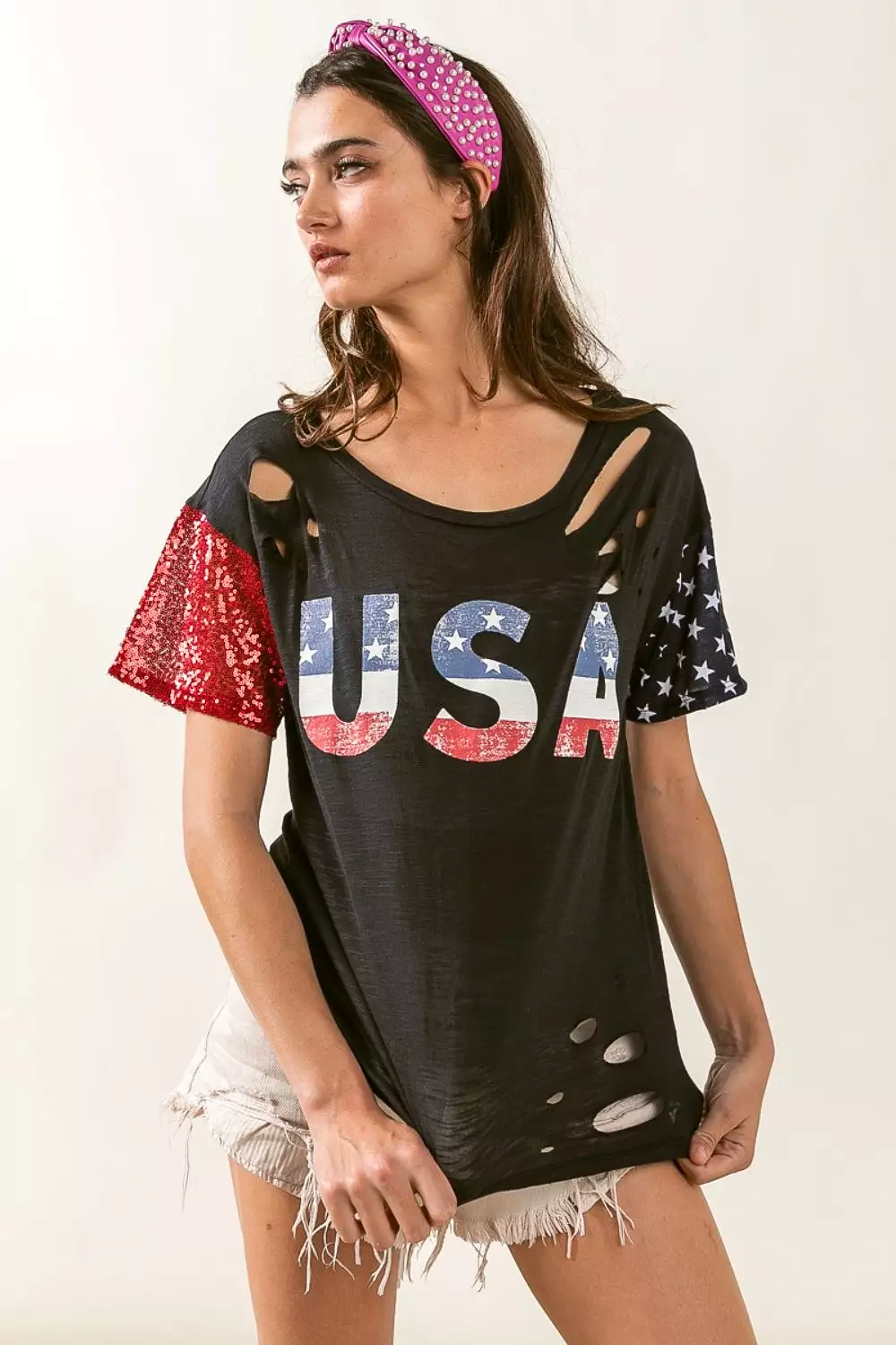 BiBi USA Graphic Short Sleeve Distressed T-Shirt