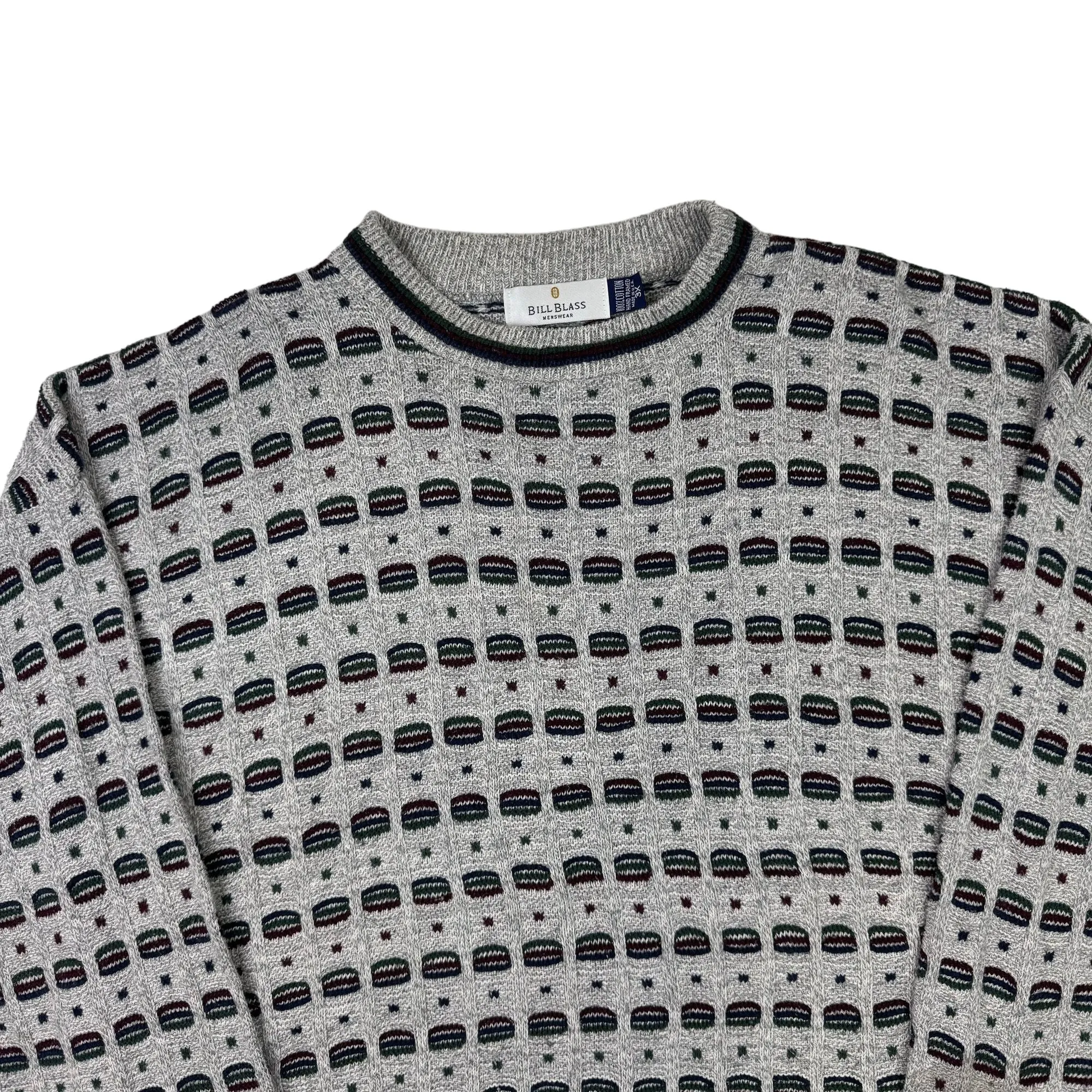 Bill Blass Patterned Knit Sweater Grey