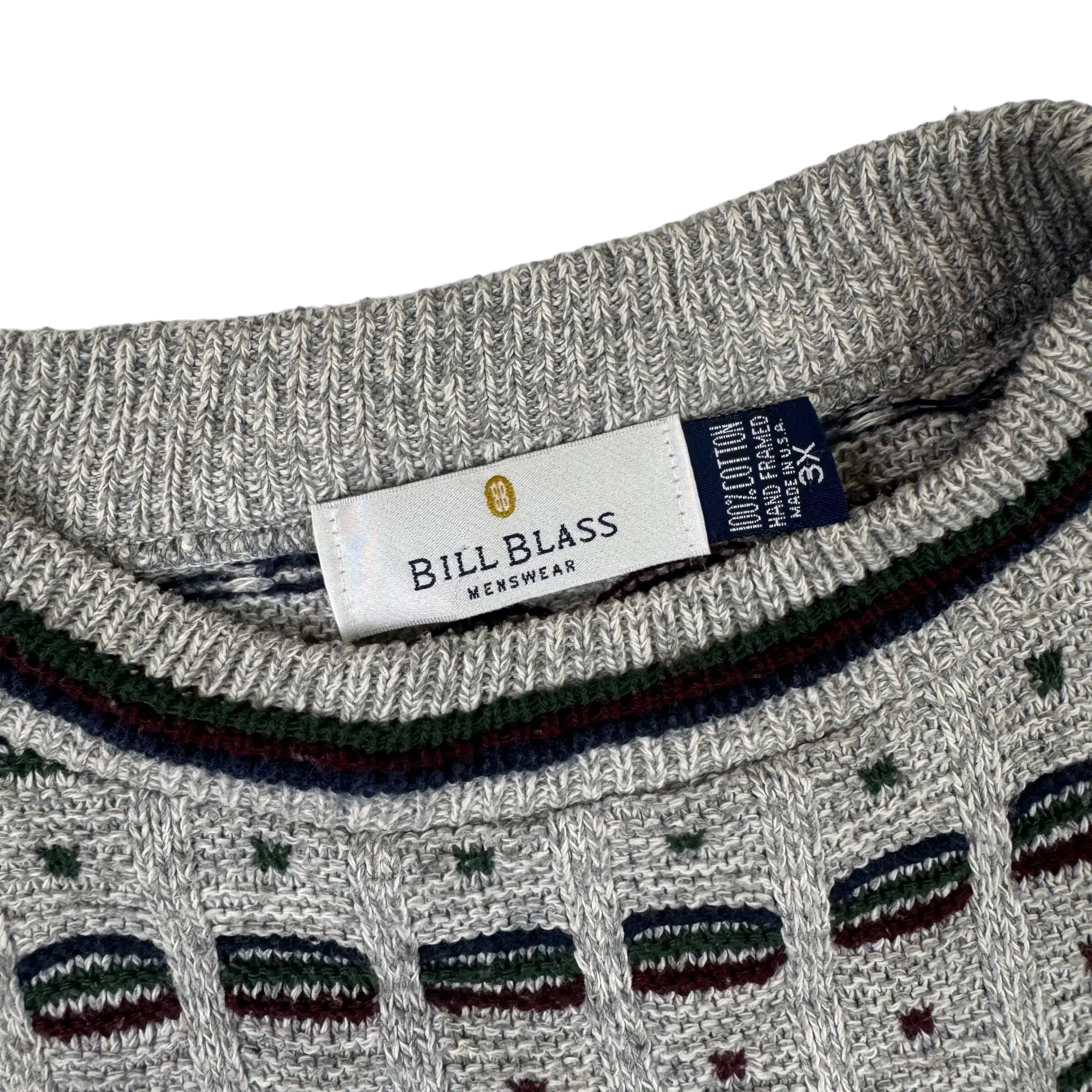 Bill Blass Patterned Knit Sweater Grey