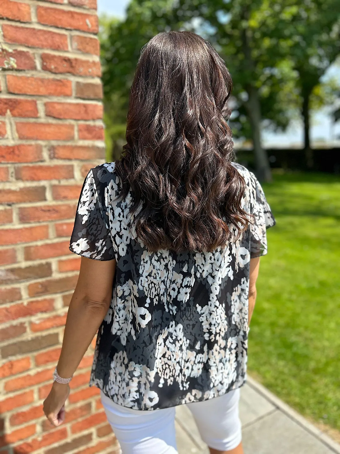 Black Pleated Leopard Top Charlotte