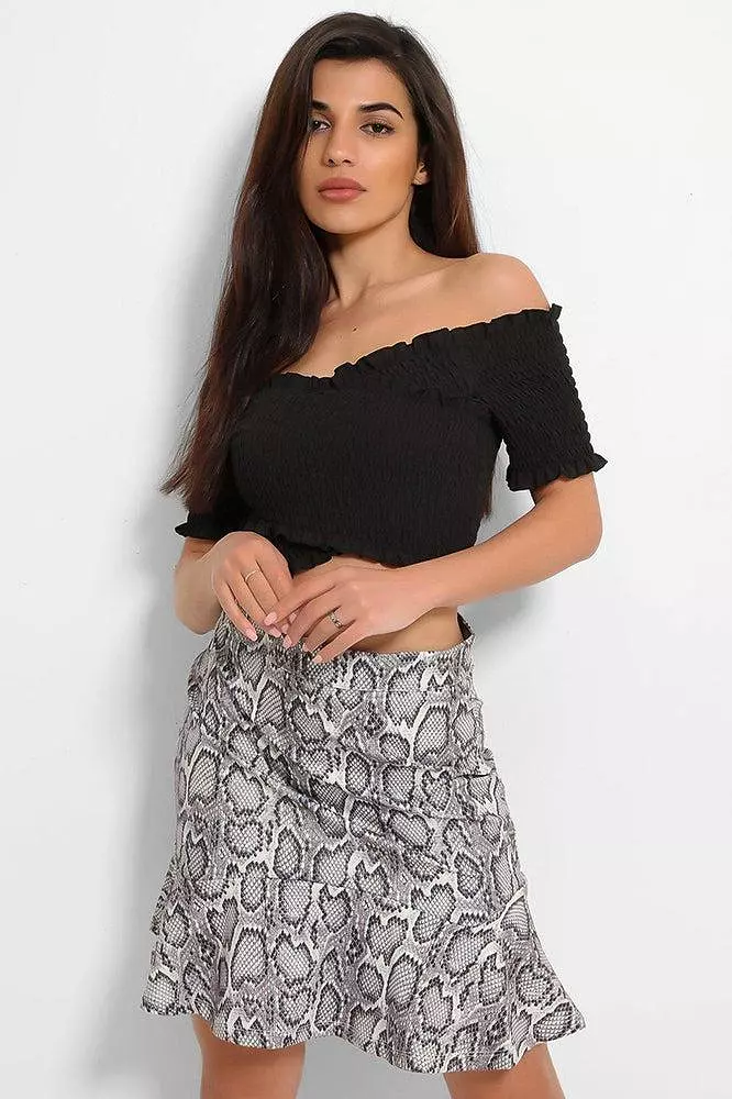 Black White Monochrome Python Print Skirt