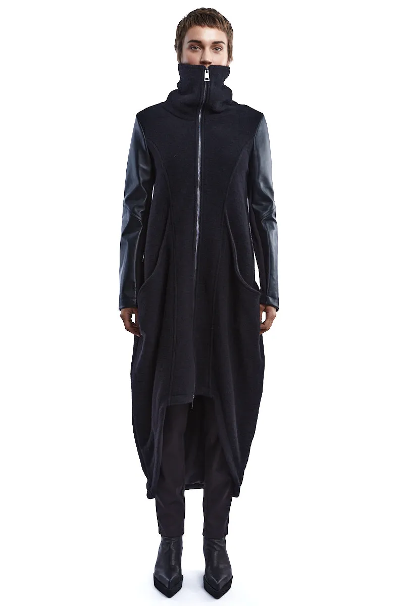 BOILED WOOL ASYMMETRIC COAT