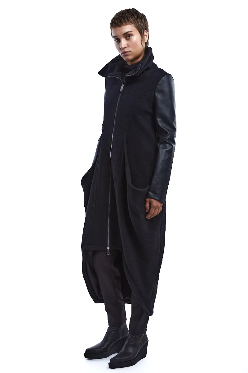 BOILED WOOL ASYMMETRIC COAT