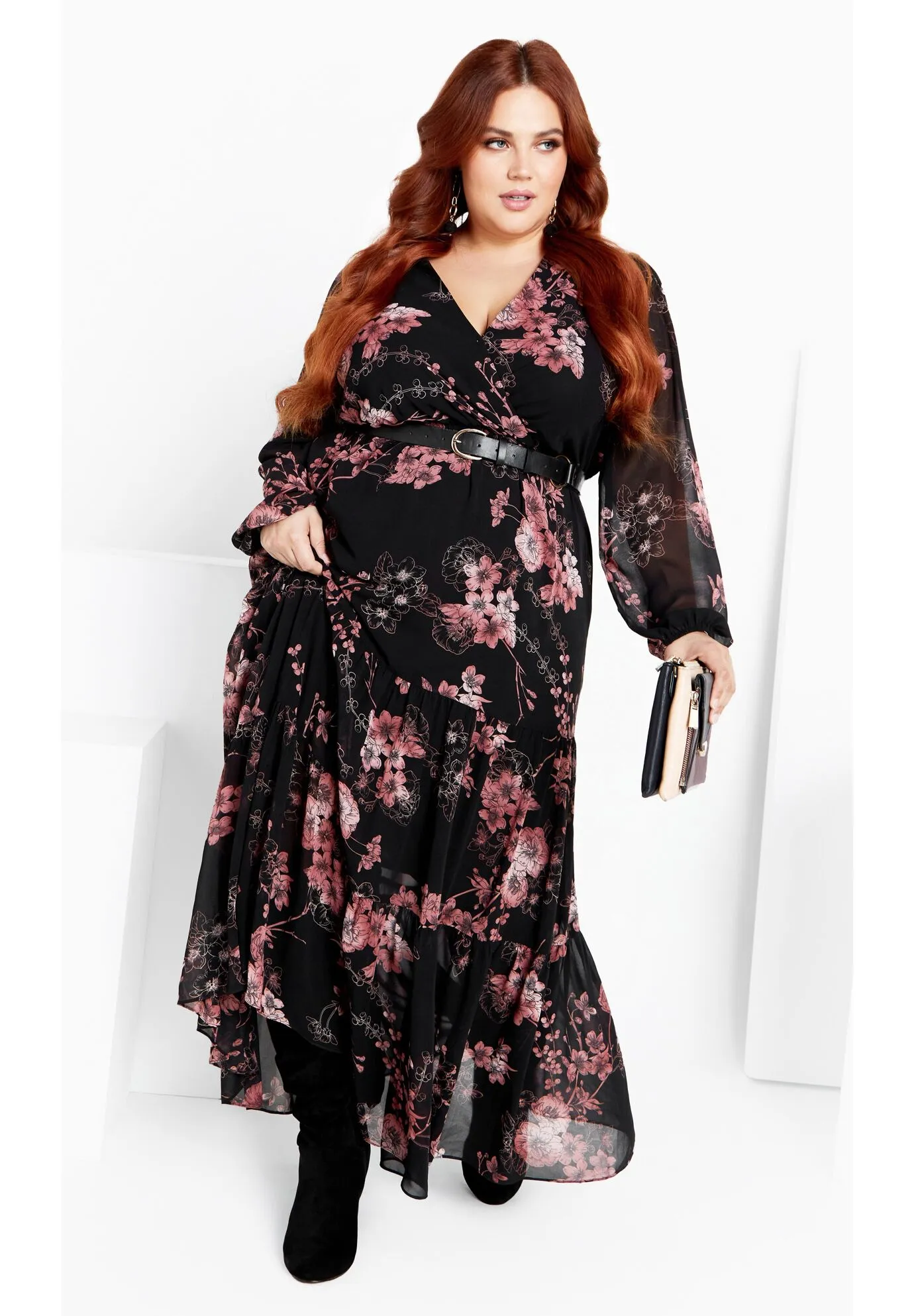 Bold Blossom Maxi Dress - black