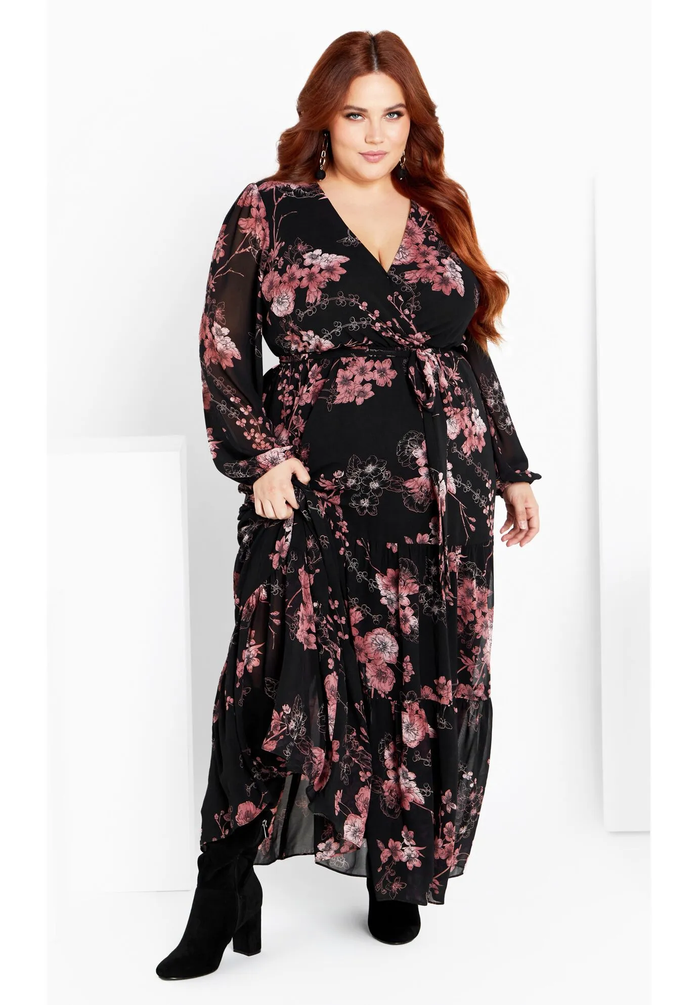 Bold Blossom Maxi Dress - black