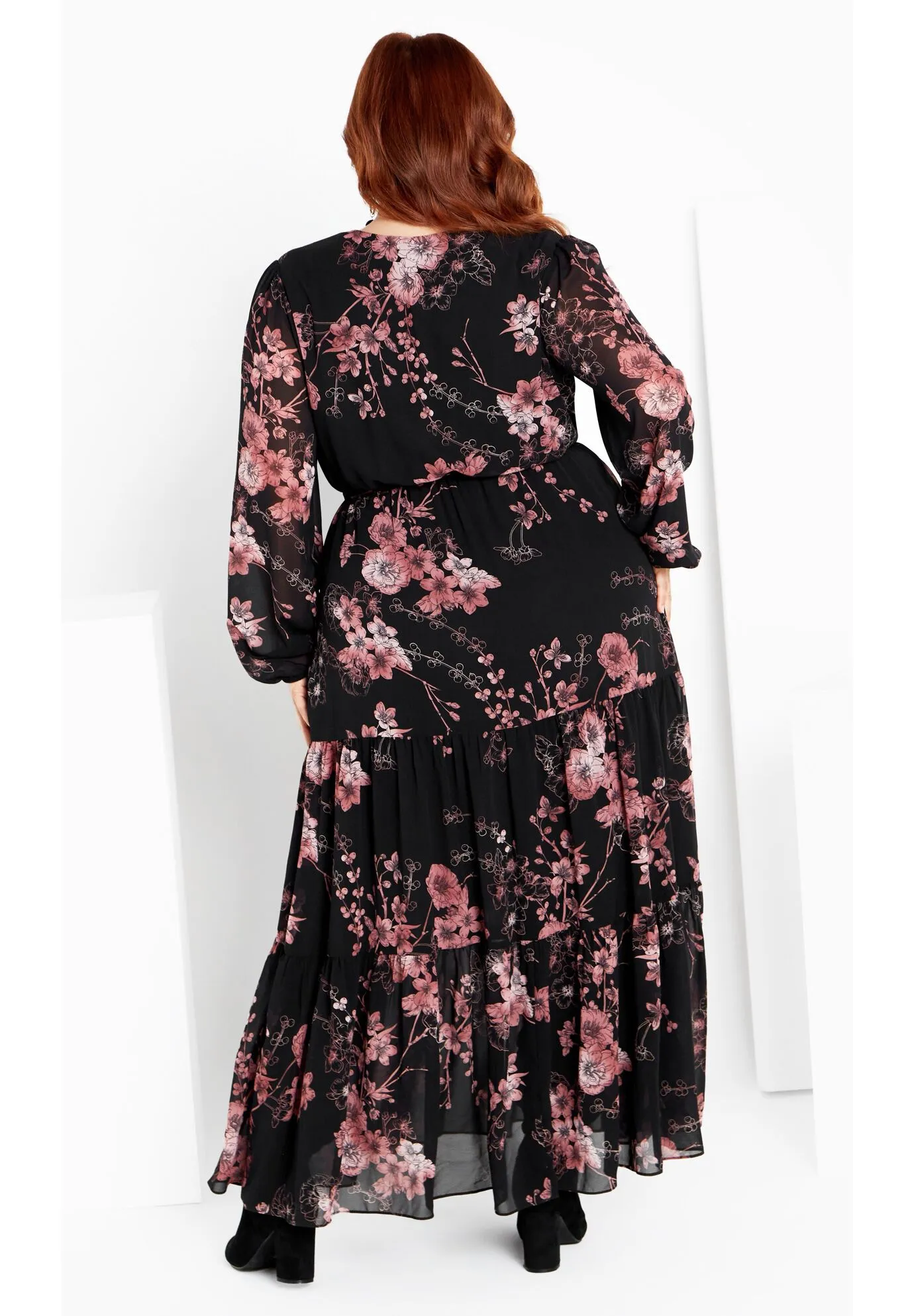 Bold Blossom Maxi Dress - black