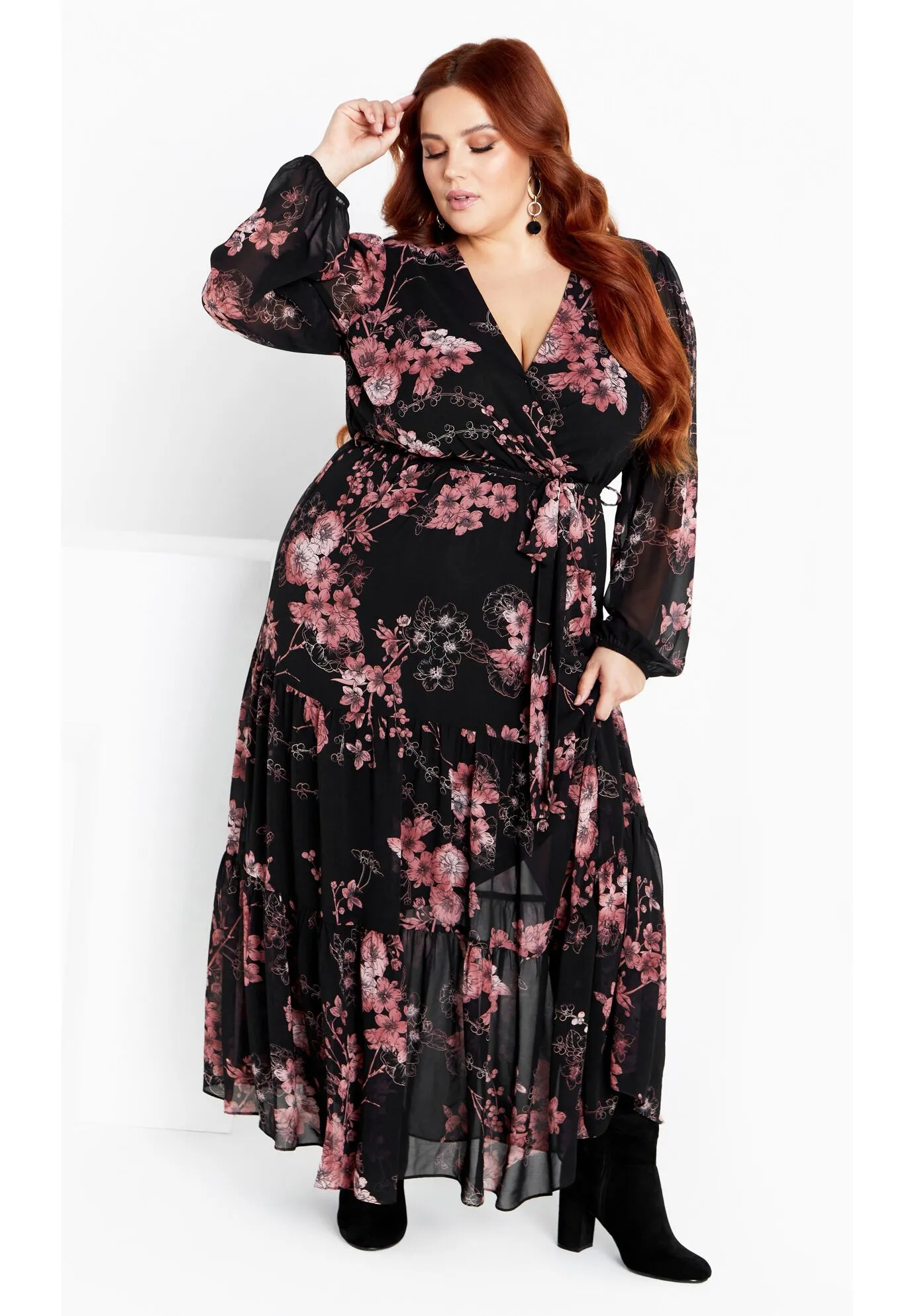 Bold Blossom Maxi Dress - black