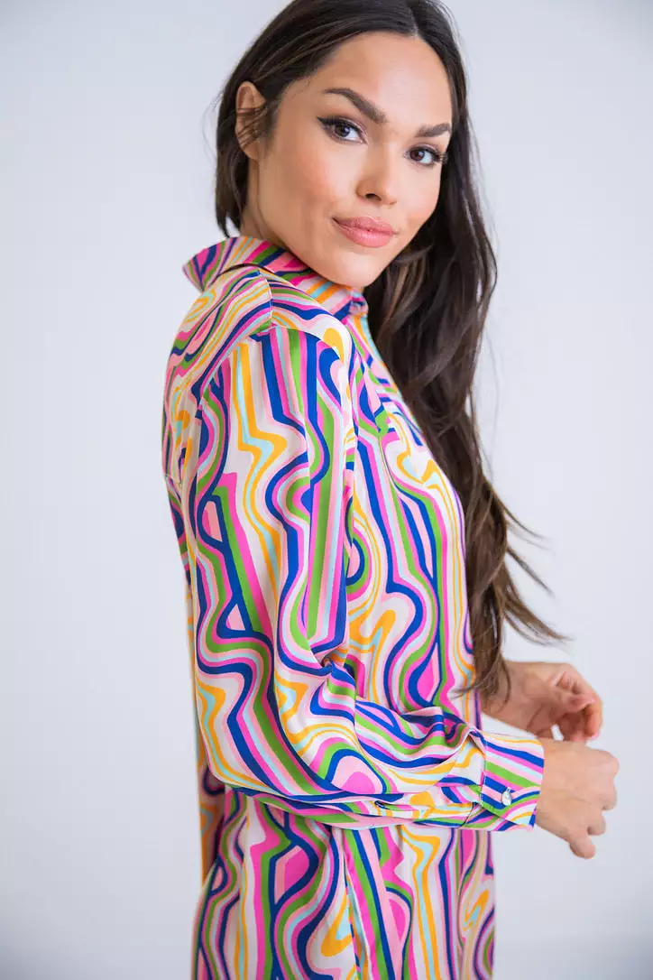 Bright Geometric Shirt Dress