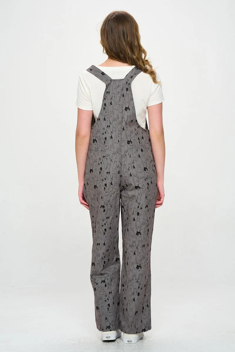 Cat Print Overalls