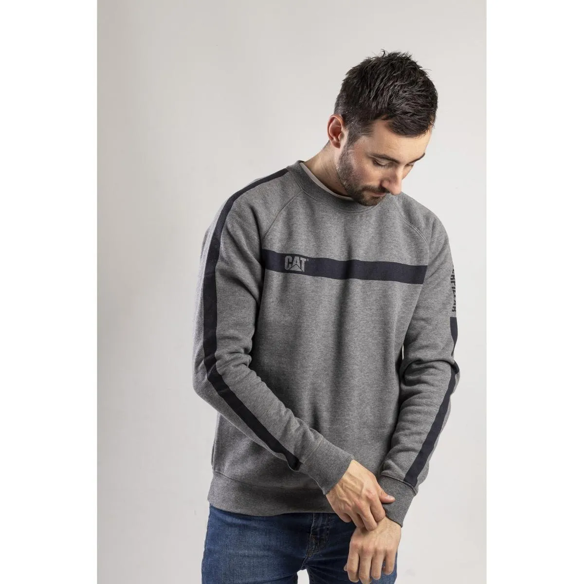 Caterpillar Icon Stripe Crew Neck Sweater Dark Heather