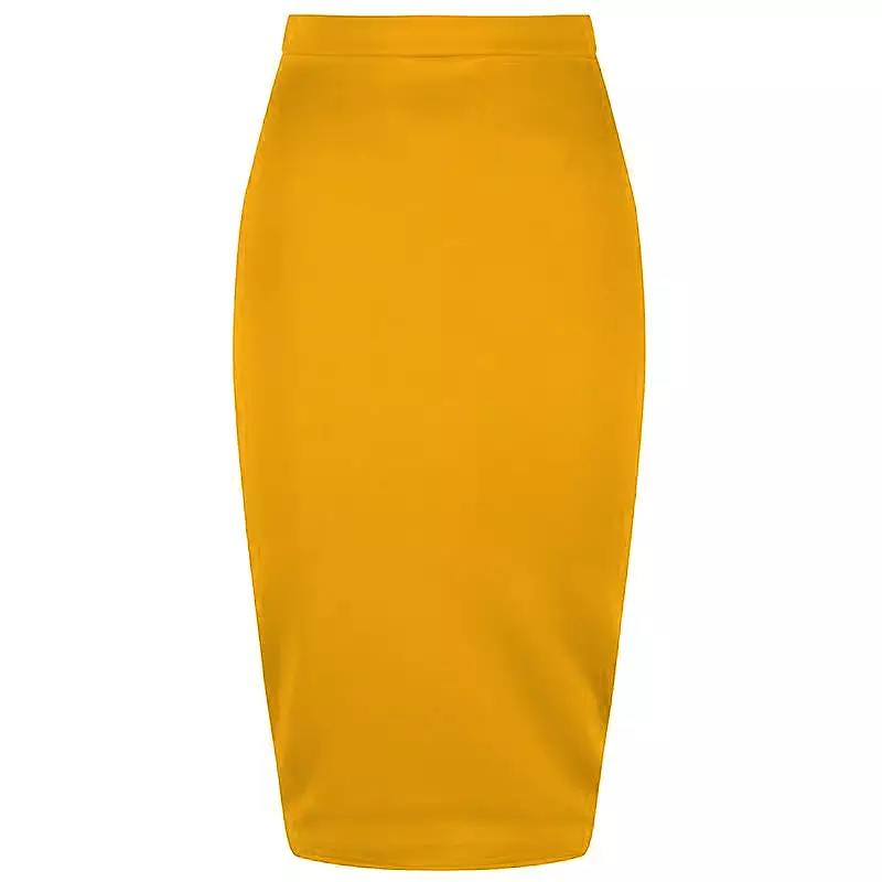 Classic Stretch Honey Yellow Pencil Bodycon Midi Office Work Skirt