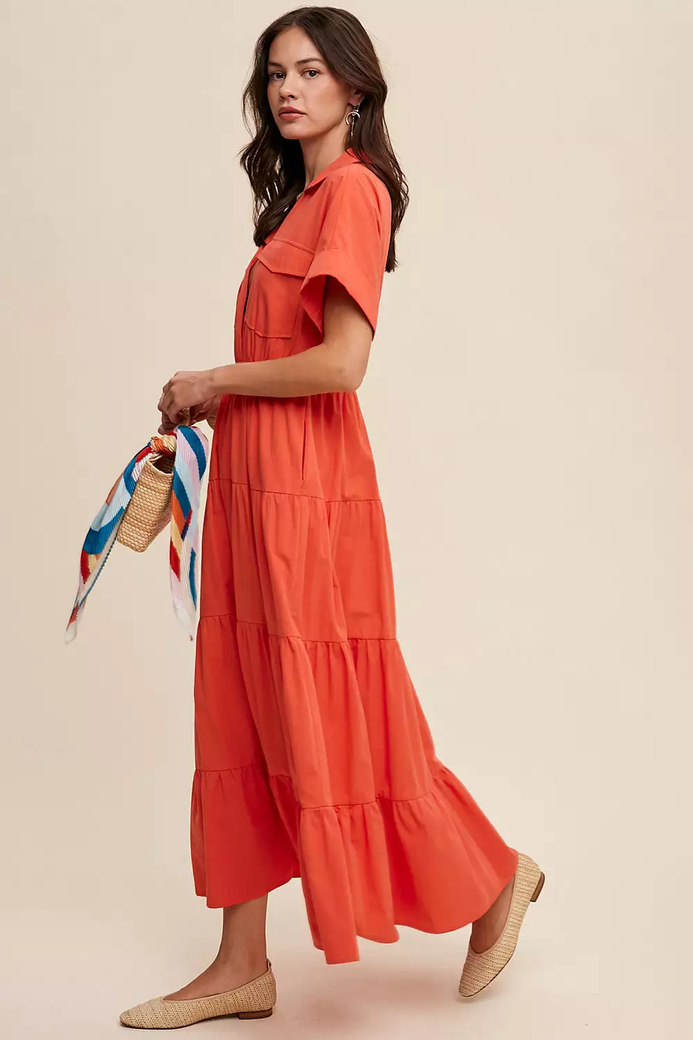 Collared Surplice Neckline Poplin Maxi Dress