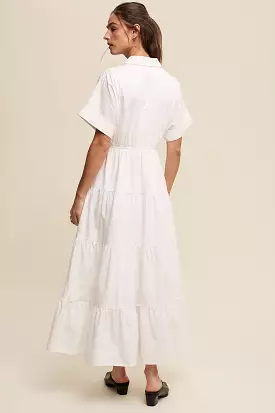 Collared Surplice Neckline Poplin Maxi Dress