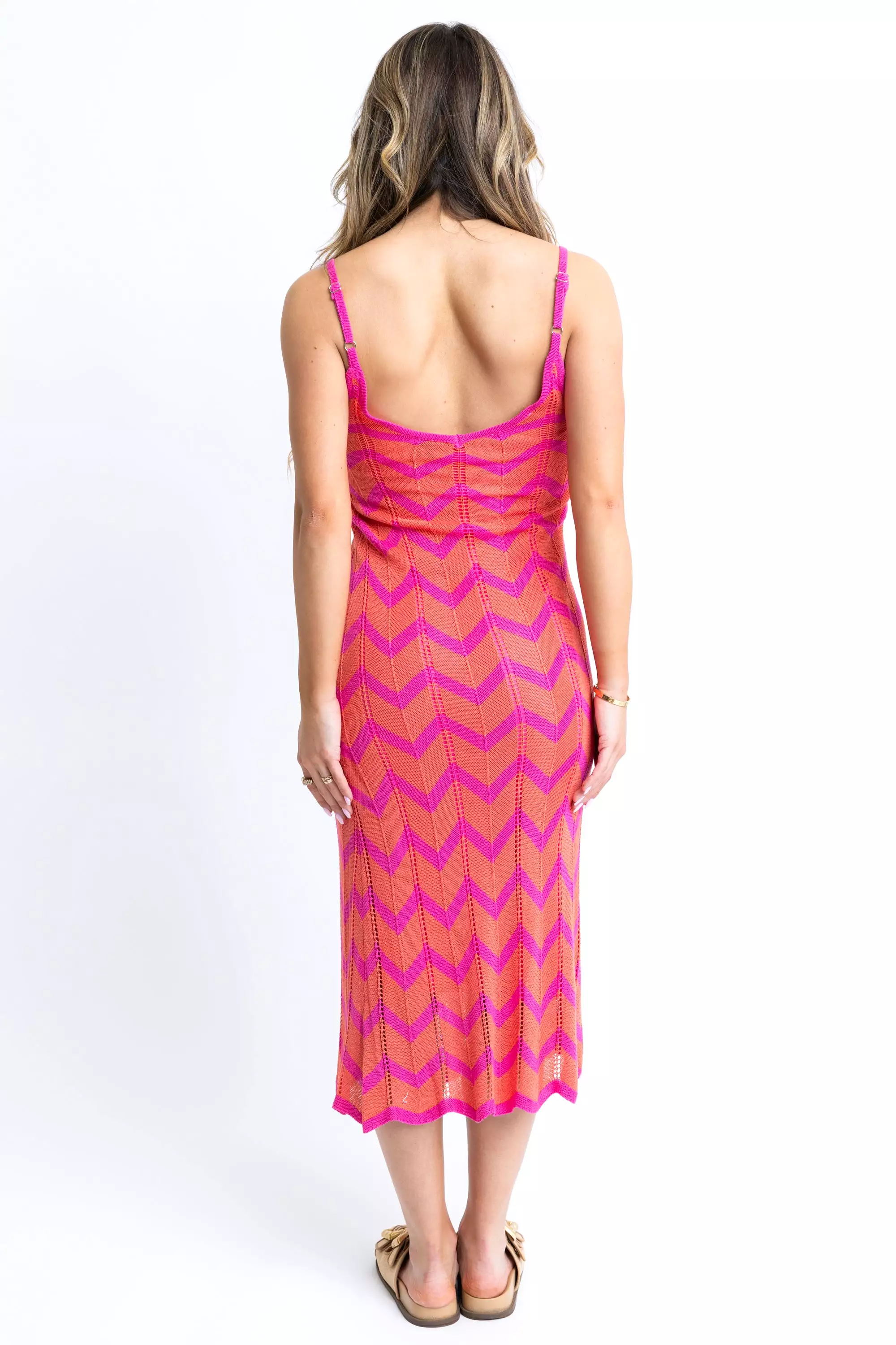 Color Block Chevron Midi Dress