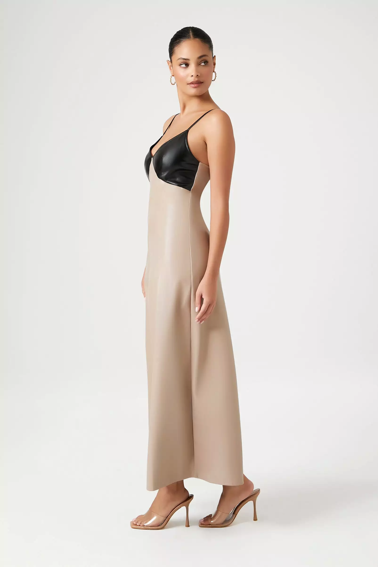 Colorblock Faux Leather Maxi Dress