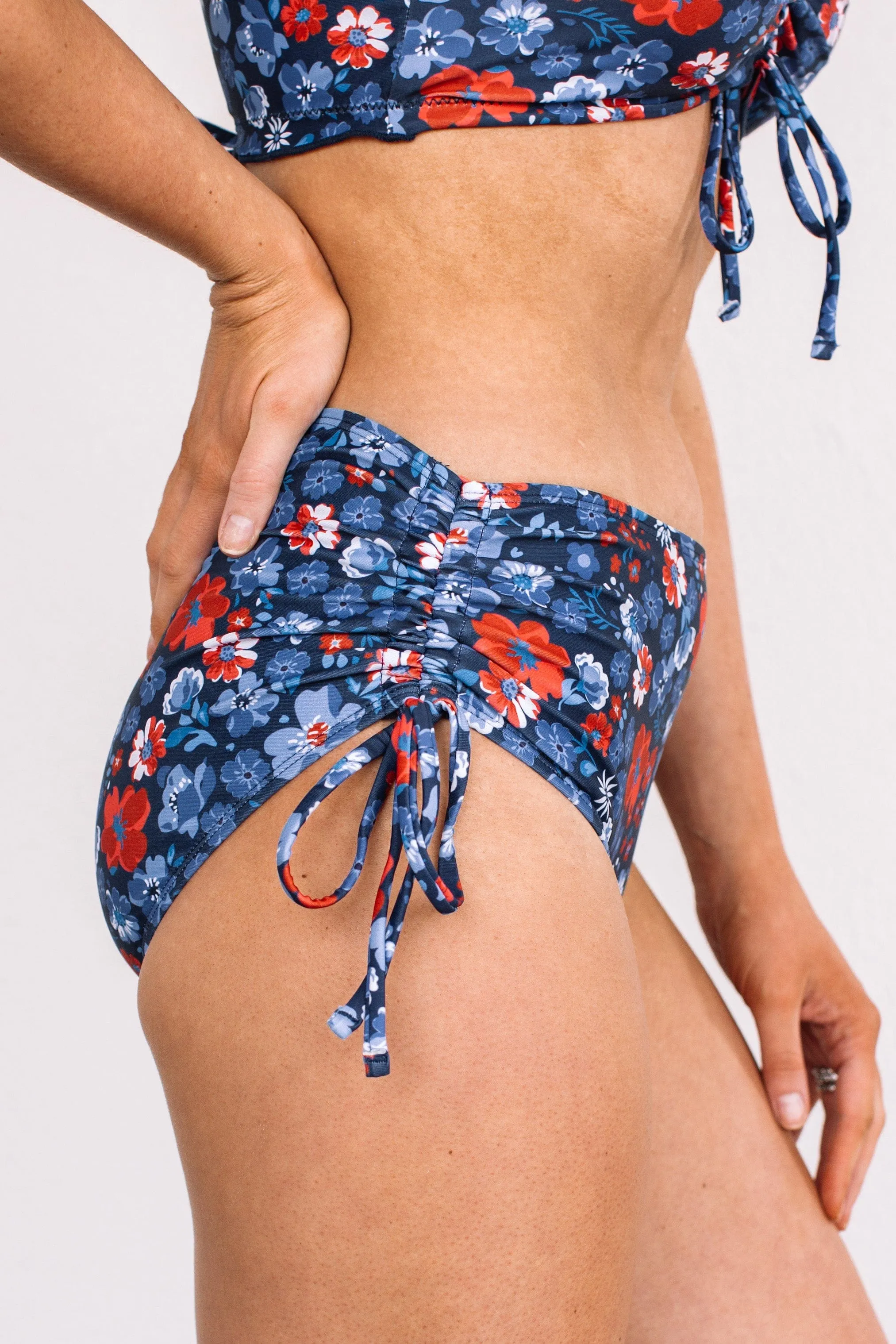 Cool By The Pool Ruched Swim Bottoms- Navy Floral