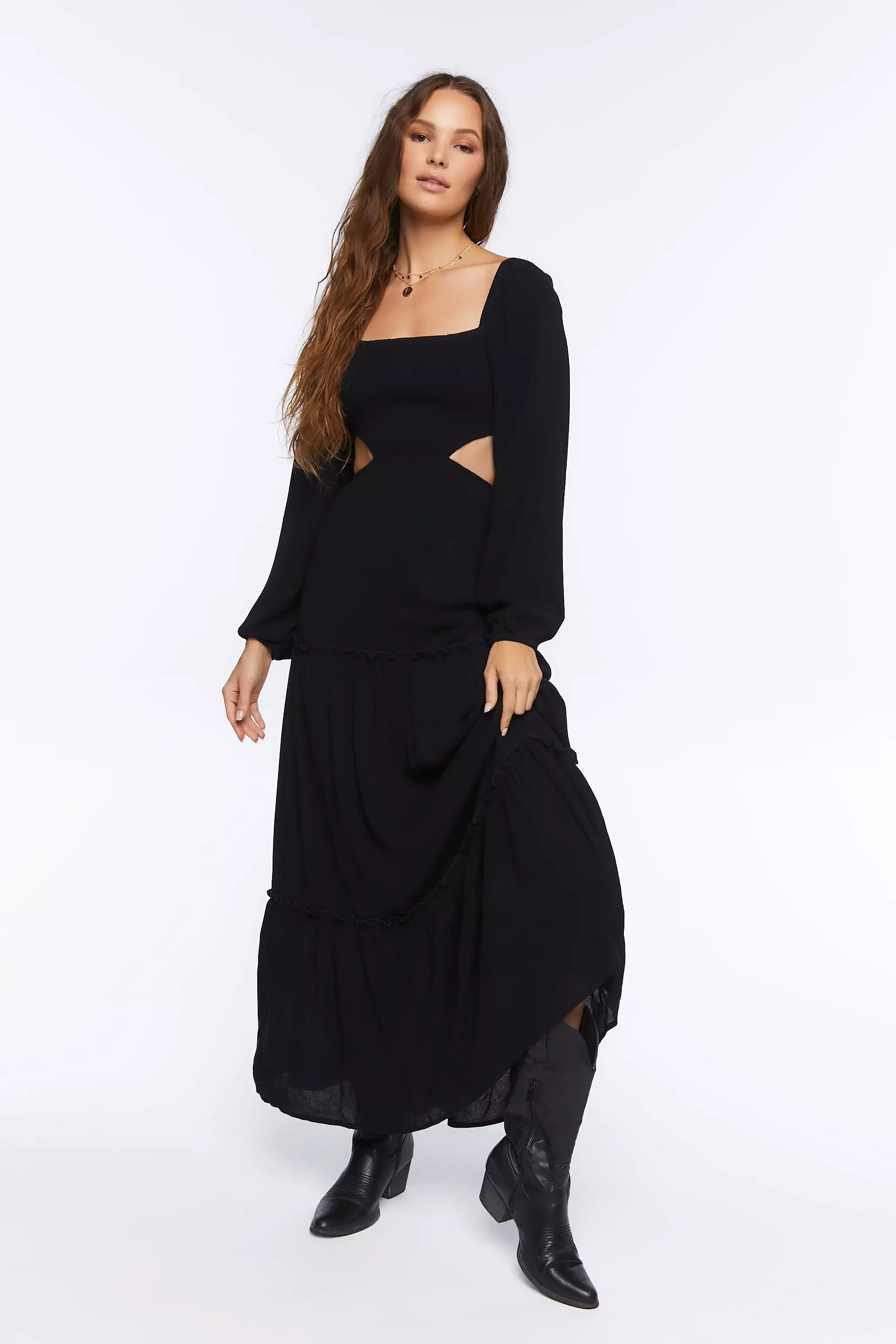 Cutout Maxi Peasant Dress