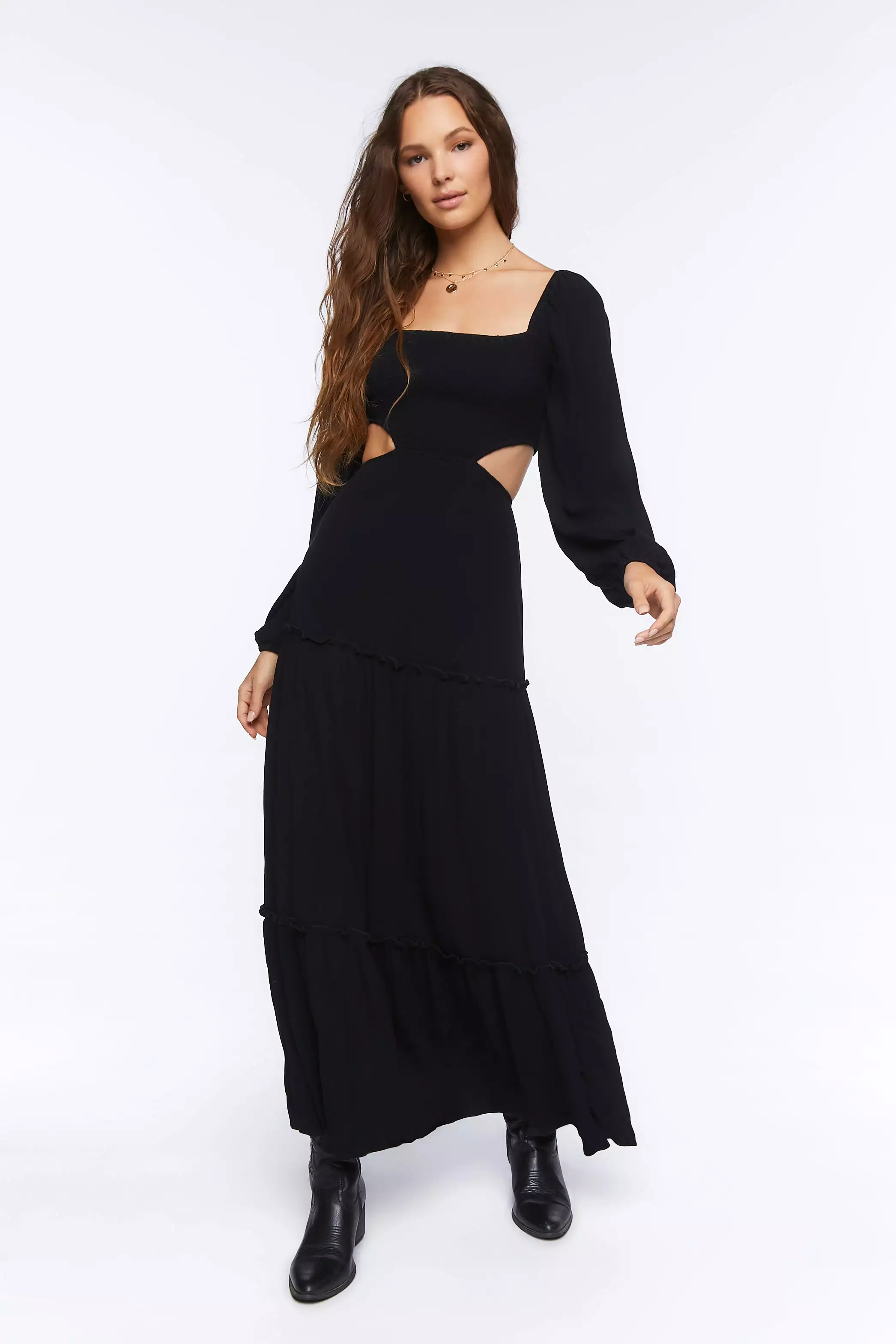 Cutout Maxi Peasant Dress