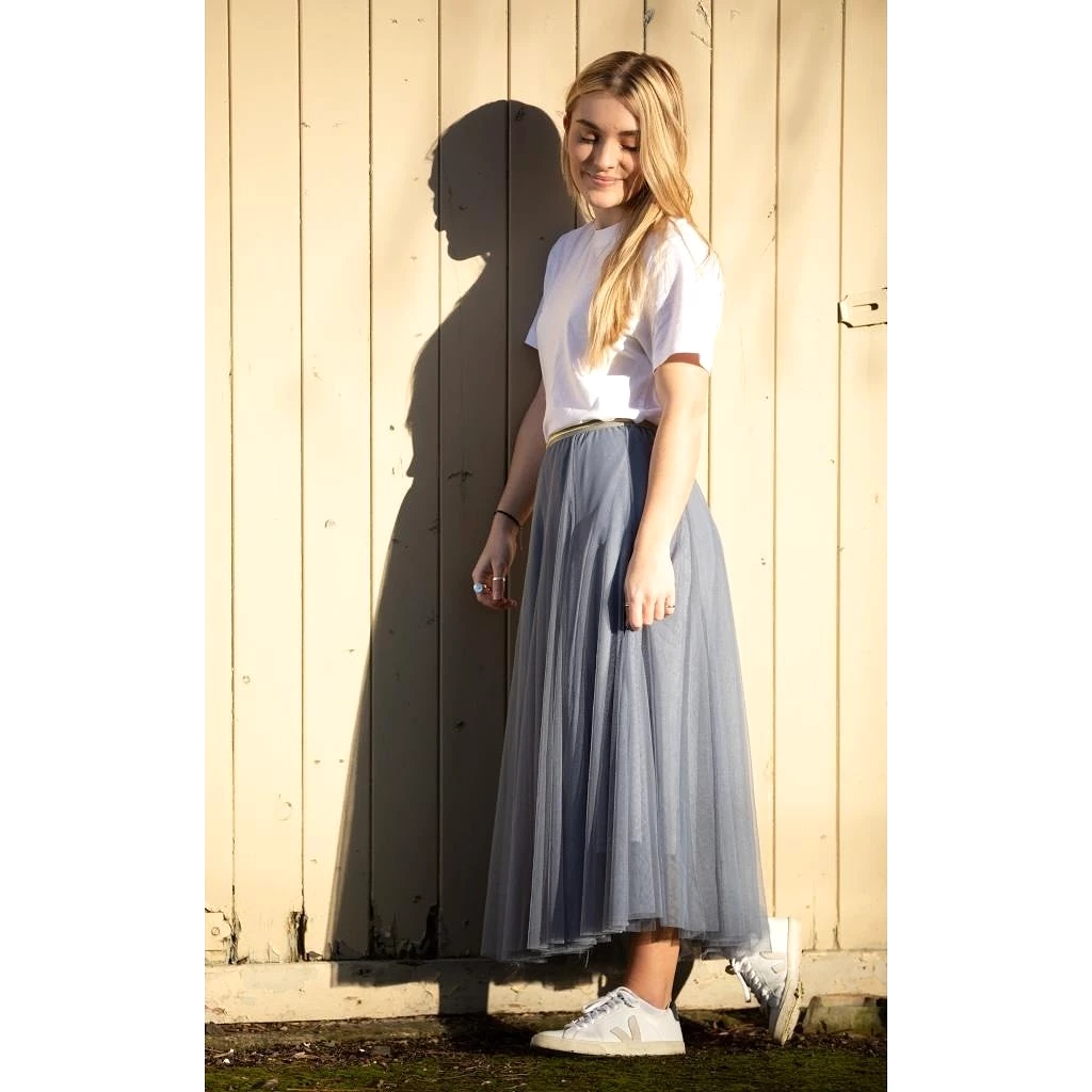 Denim Blue Tulle Layered Skirt