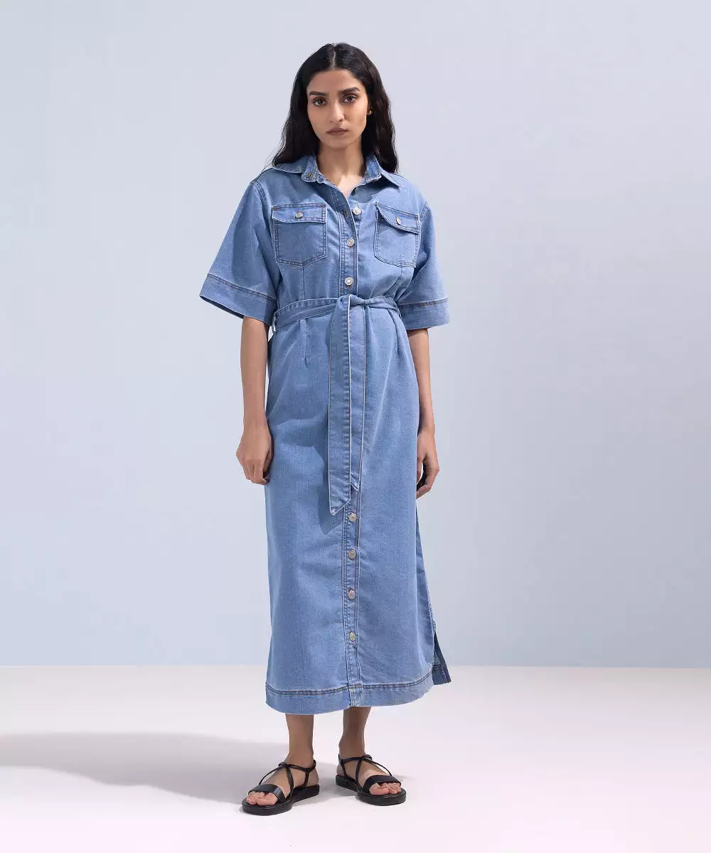 Denim Dress With Belt