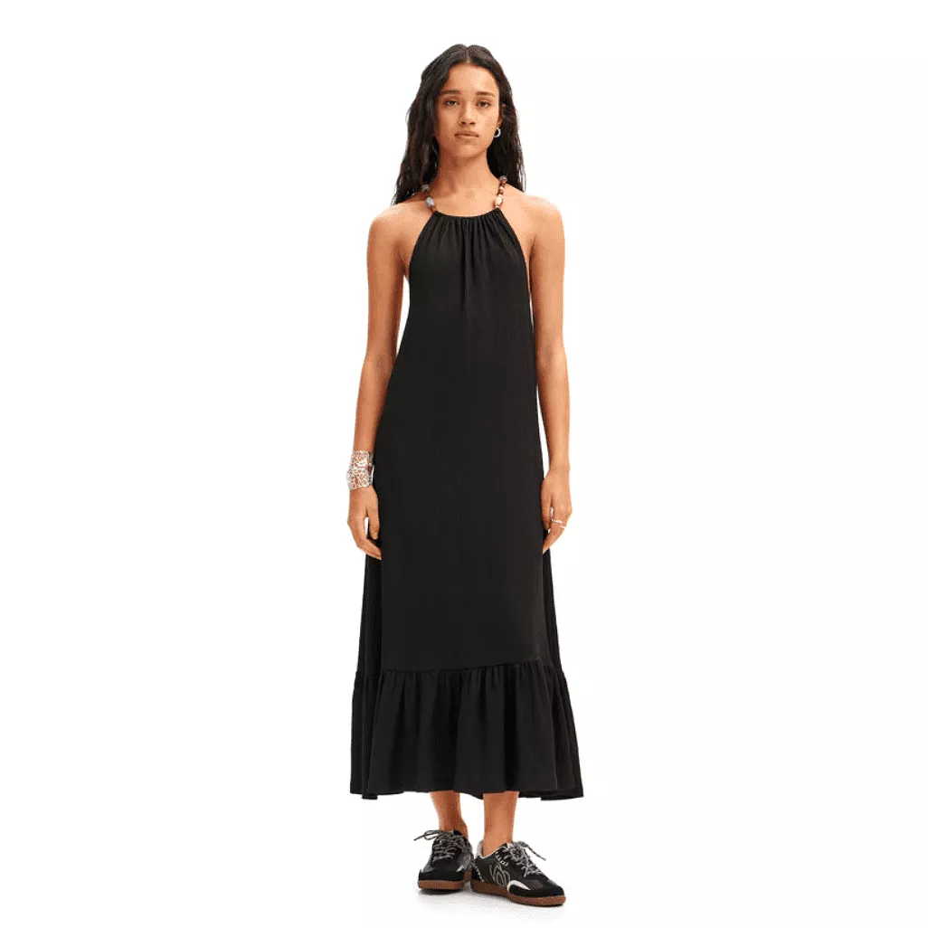 Desigual Beaded Strap Midi Dress in Black