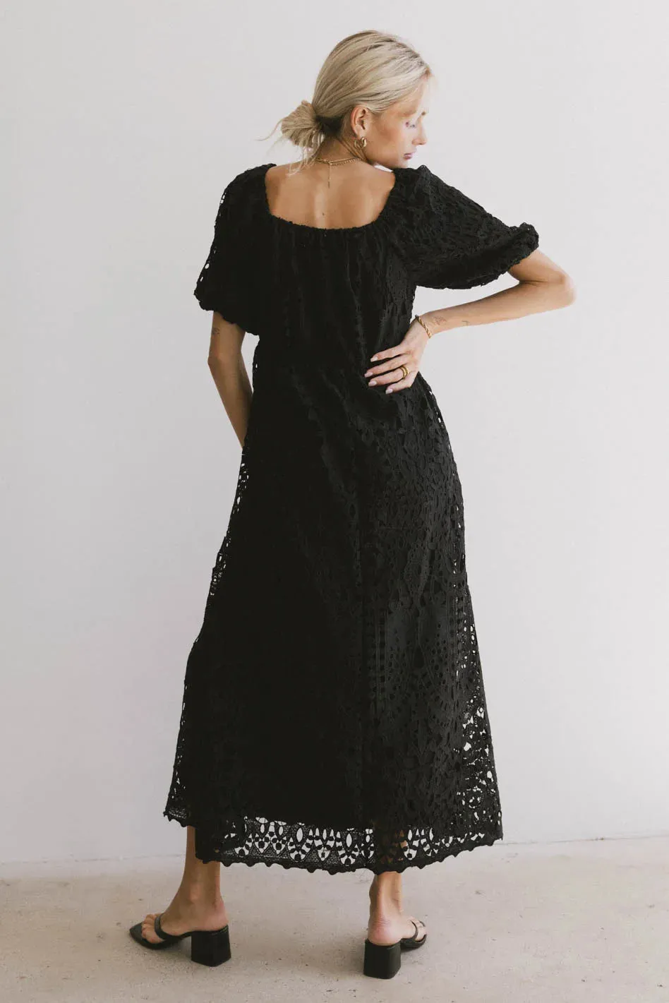 Devon Eyelet Lace Maxi Dress in Black