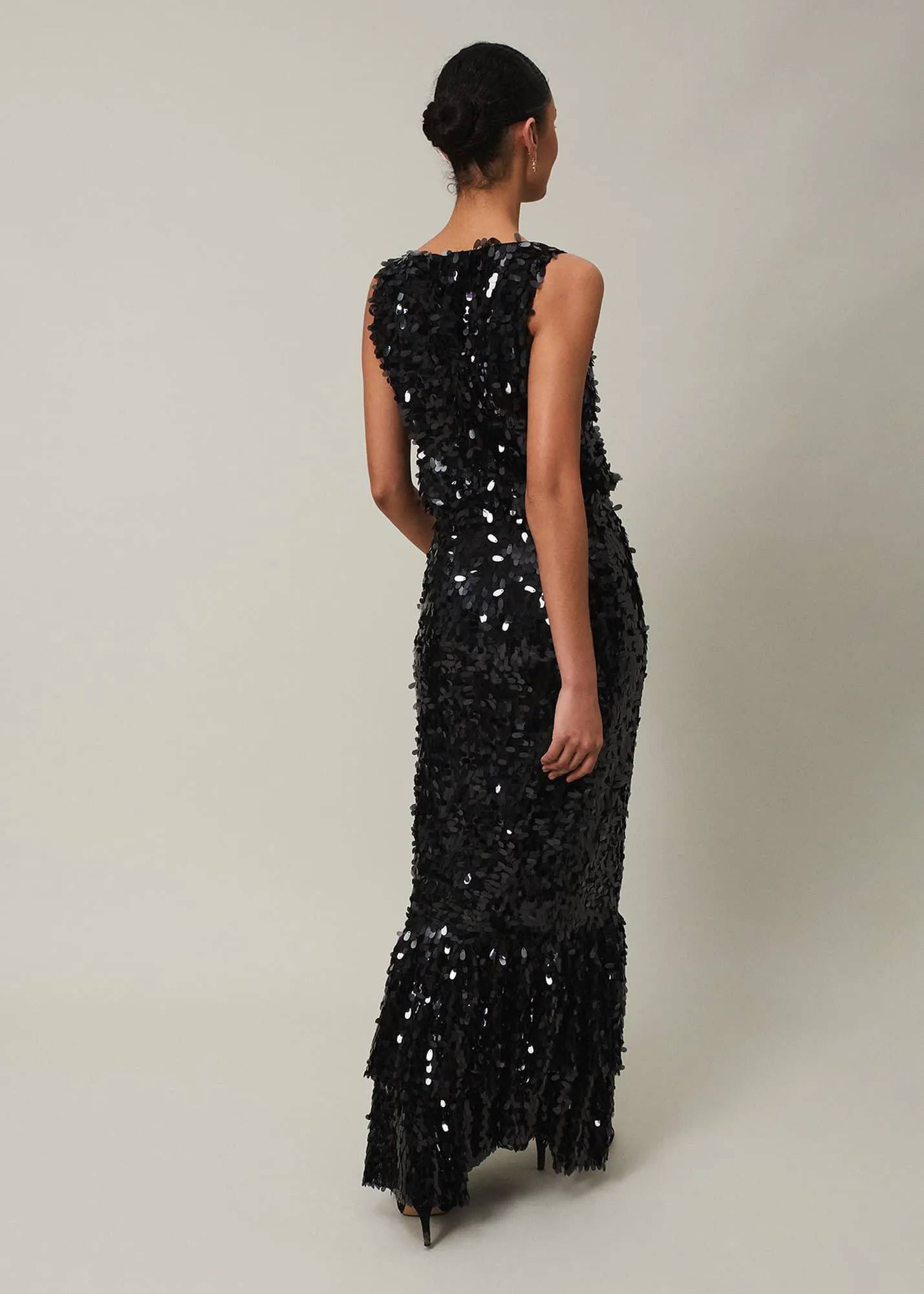 Elena Black Sequin Tiered Maxi Dress