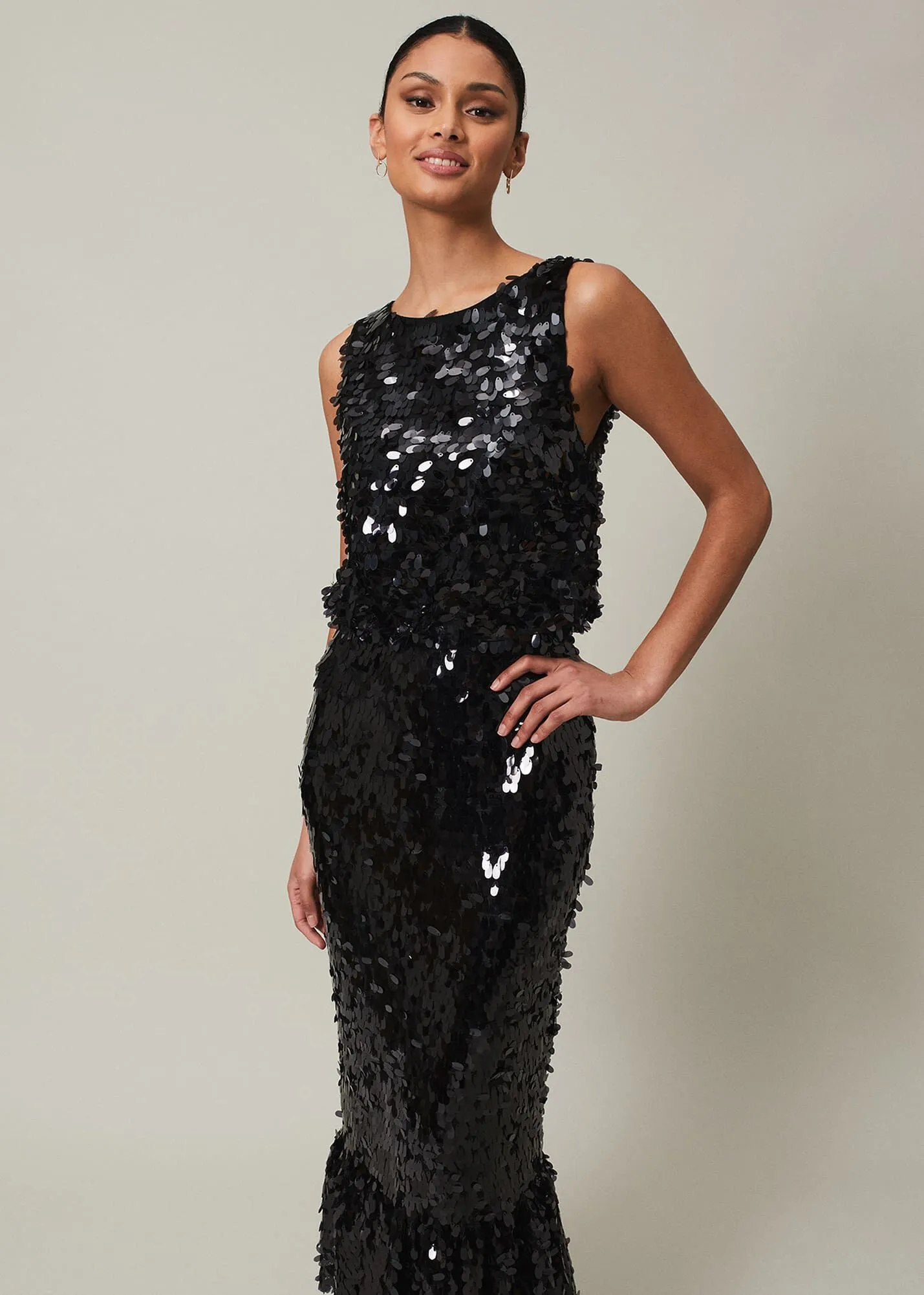 Elena Black Sequin Tiered Maxi Dress