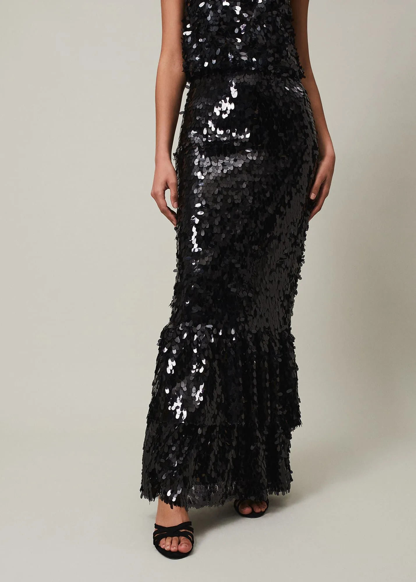 Elena Black Sequin Tiered Maxi Dress