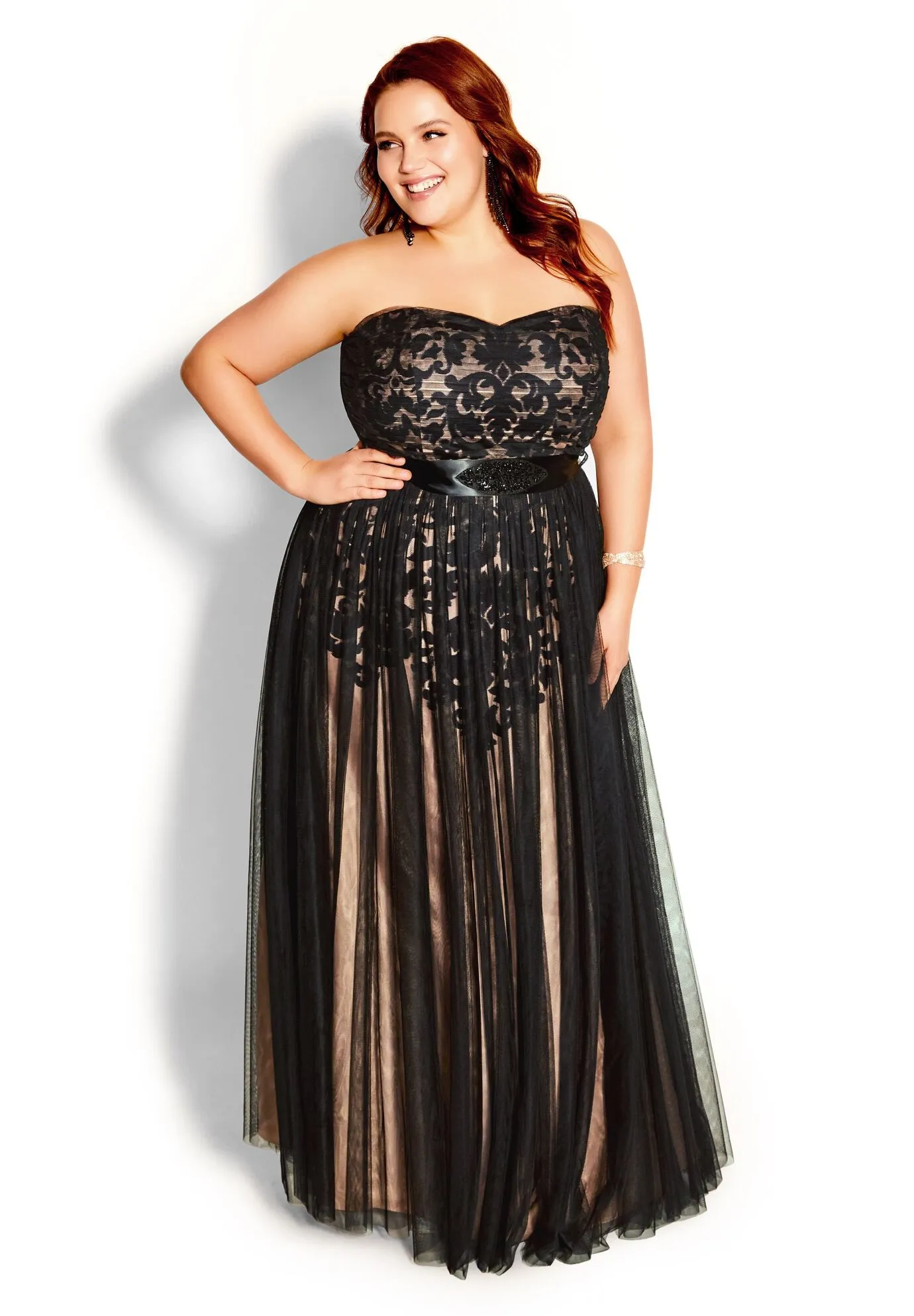 Embroidered Tulle Maxi Dress - black