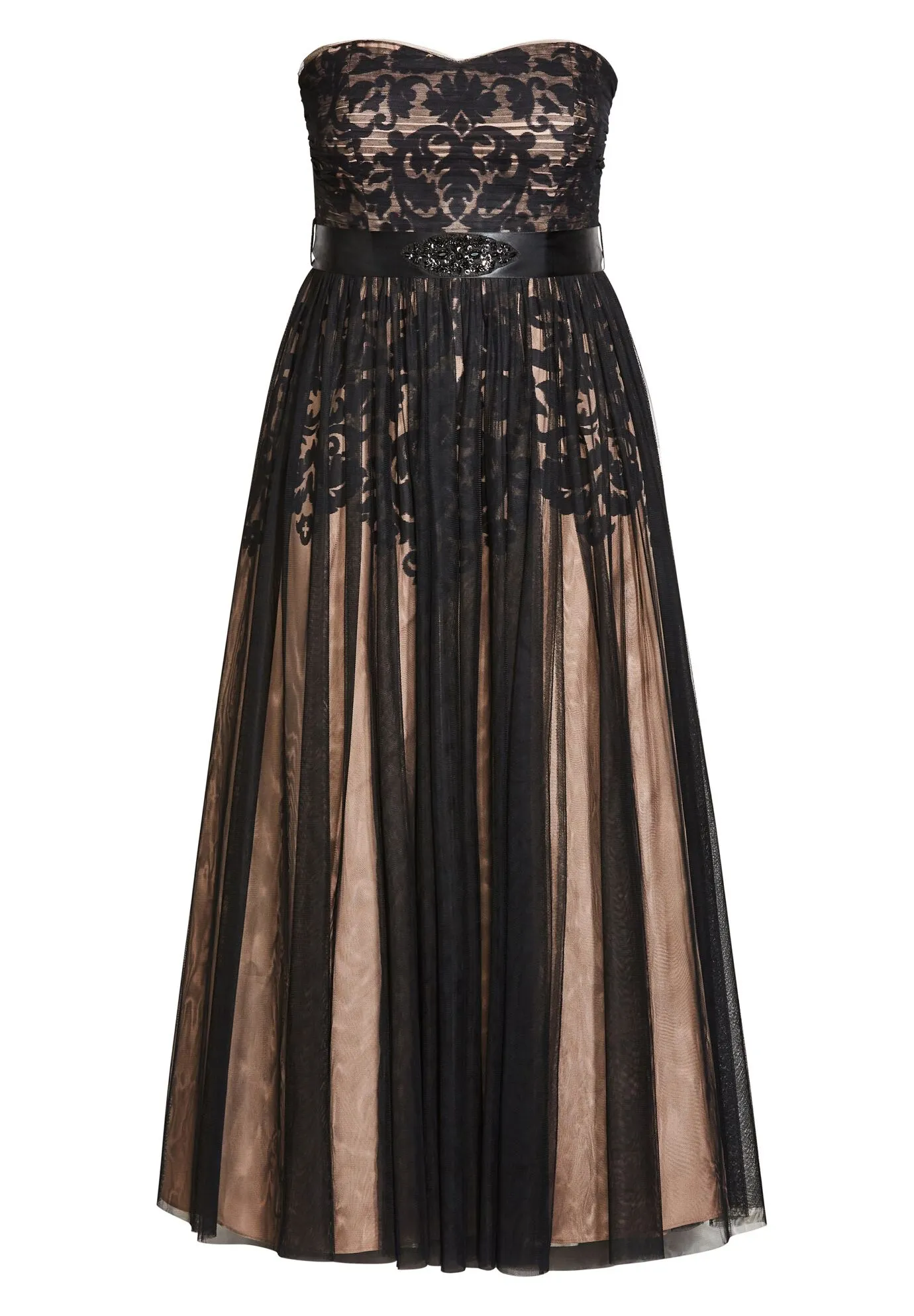 Embroidered Tulle Maxi Dress - black