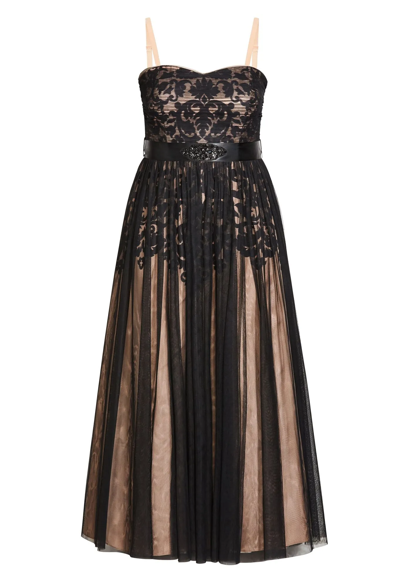 Embroidered Tulle Maxi Dress - black