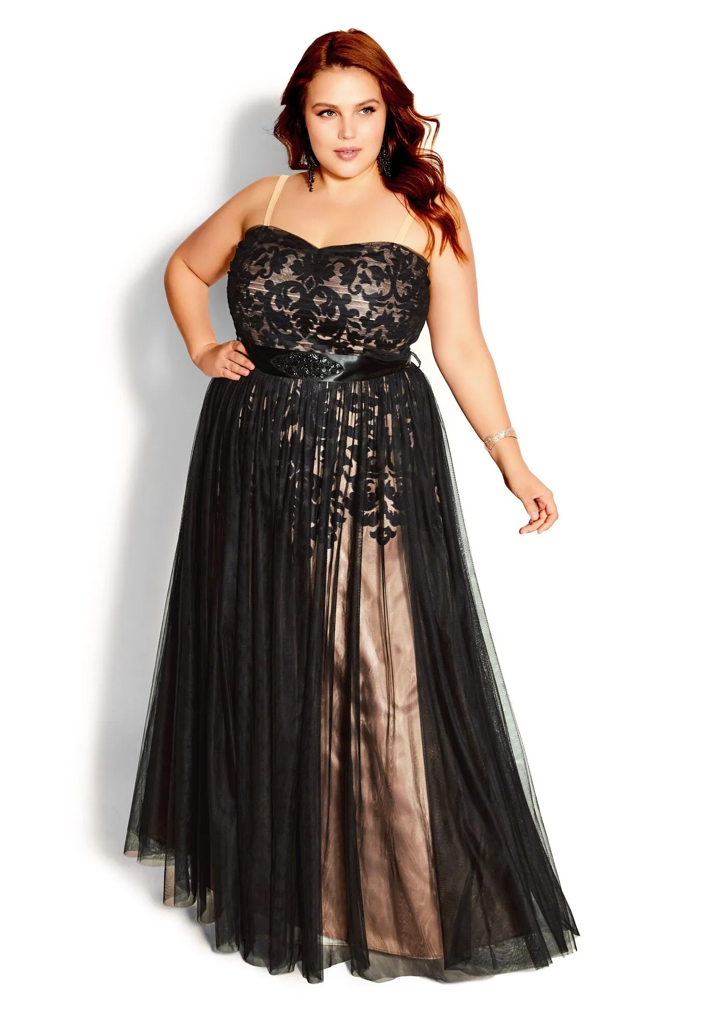 Embroidered Tulle Maxi Dress - black