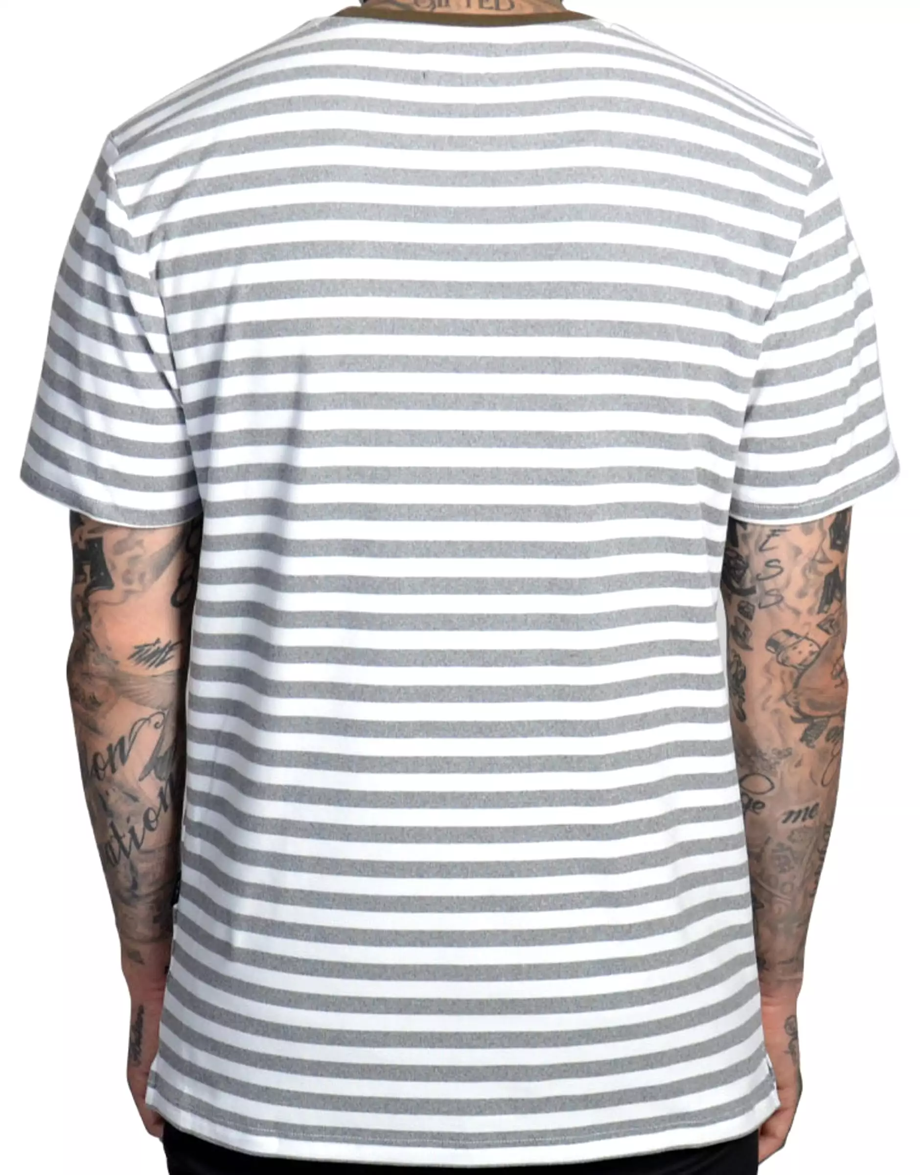 Fake News Striped Tee (Wte/Dark Olive) /D1