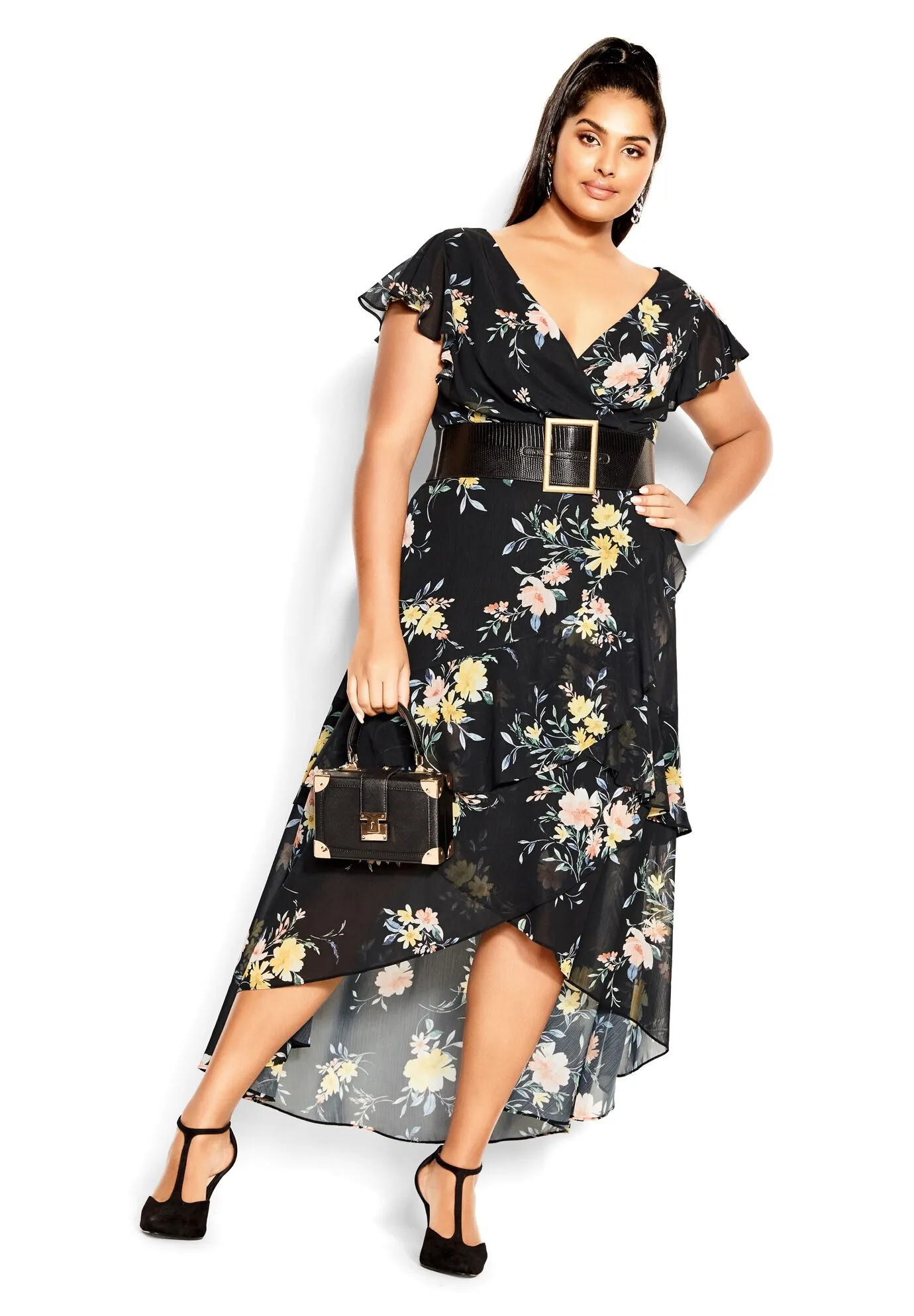 Flirty Tier Print Maxi Dress - black