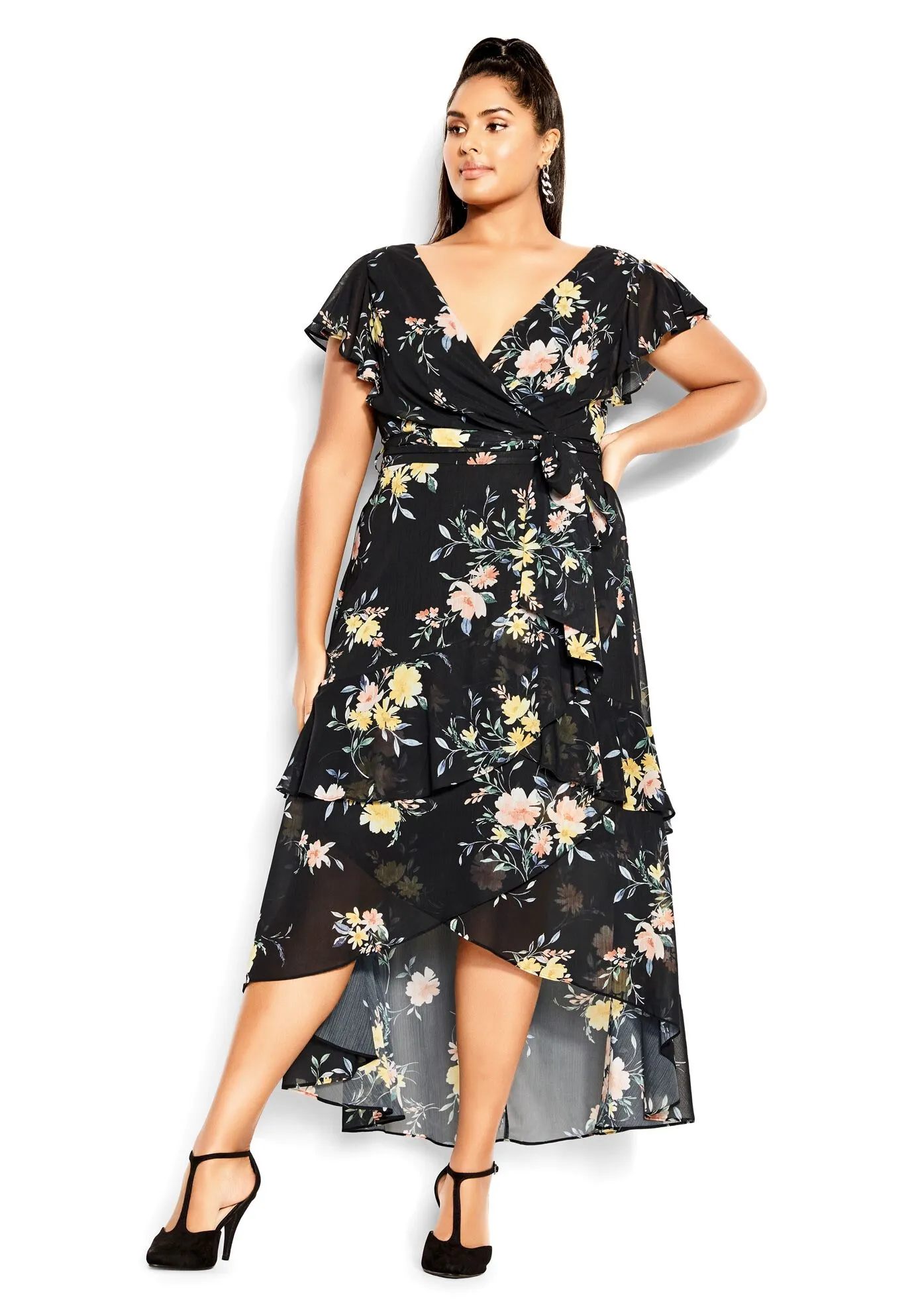 Flirty Tier Print Maxi Dress - black