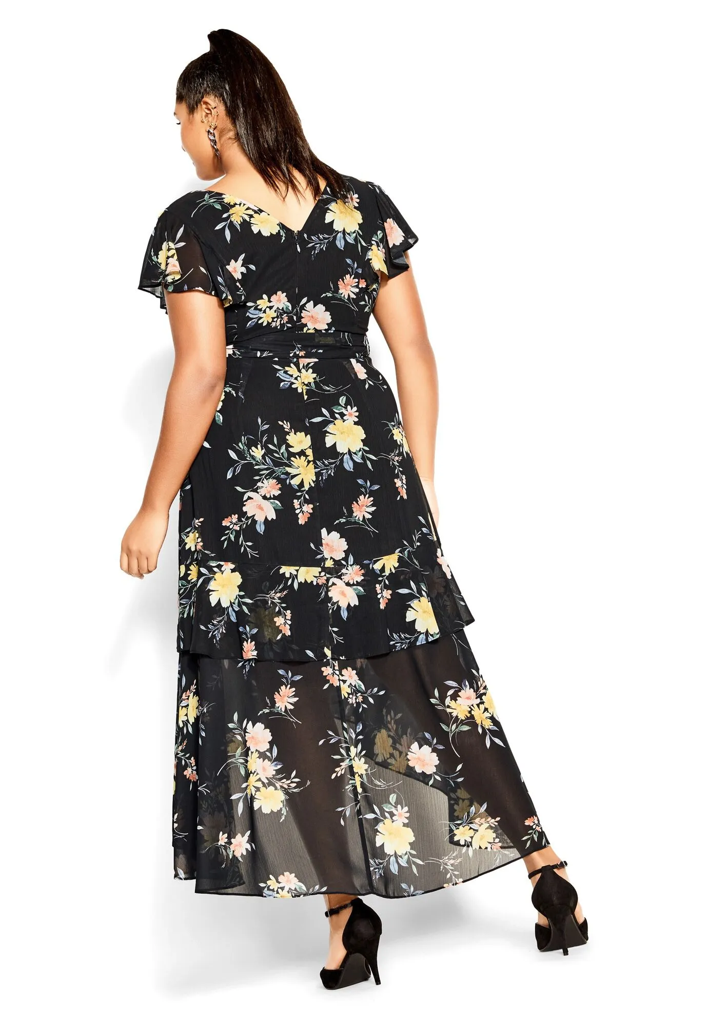 Flirty Tier Print Maxi Dress - black