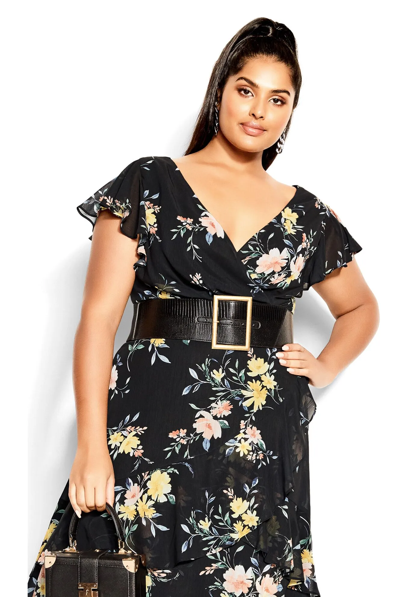 Flirty Tier Print Maxi Dress - black